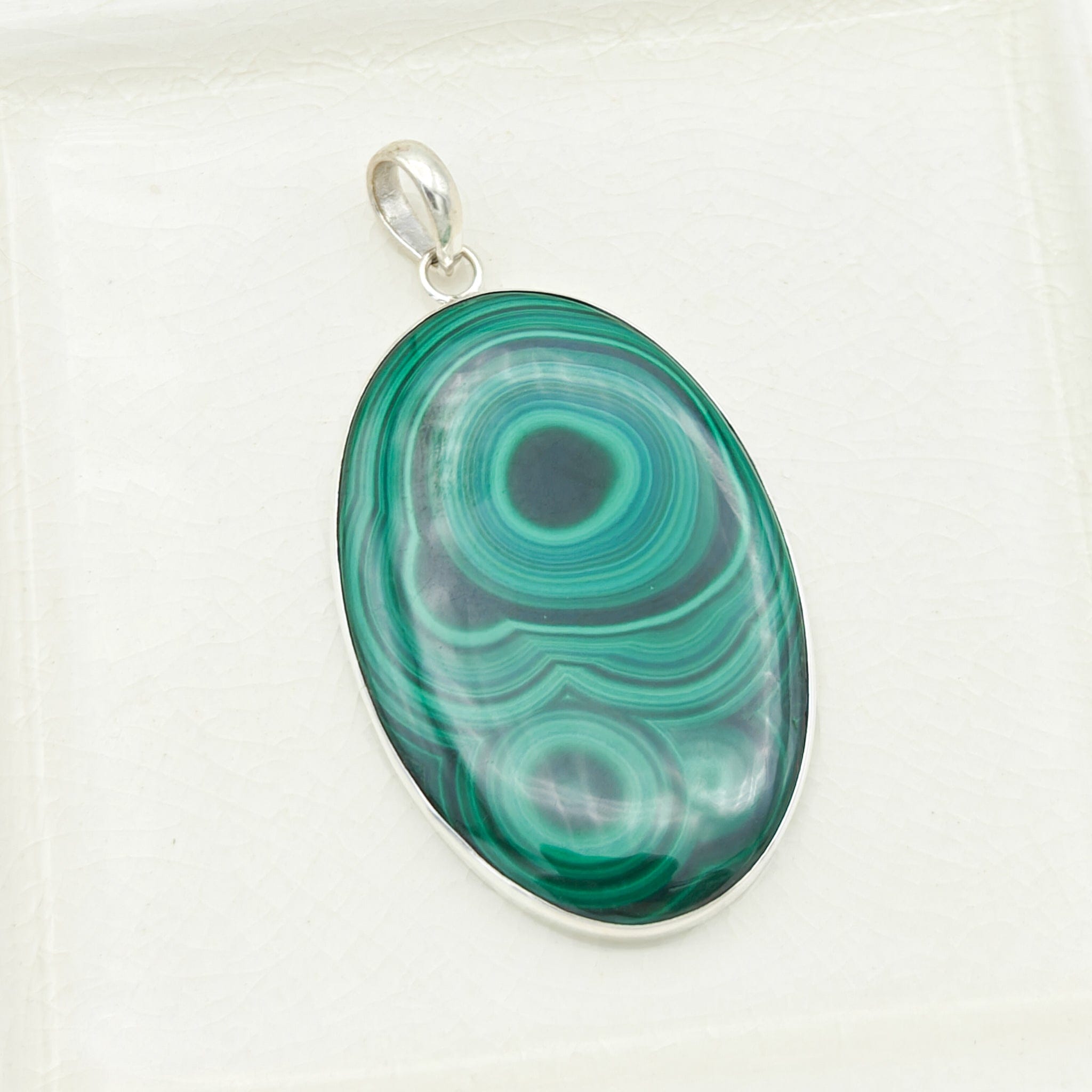 Hepburn and Hughes Malachite Oval Pendant in Sterling Silver | May Birthday | 13th wedding anniversary
