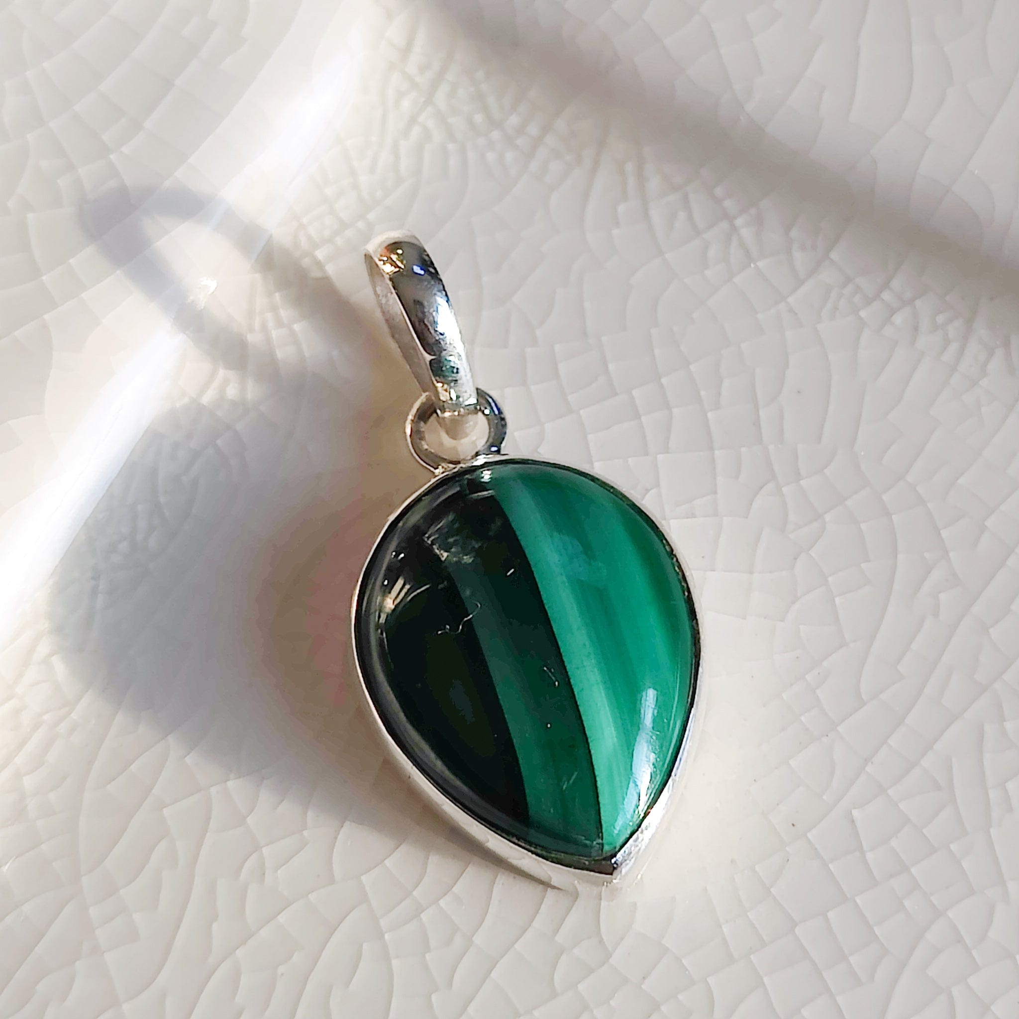 Hepburn and Hughes Malachite Pendant | 20mm teardrop | 13th anniversary | Sterling Silver