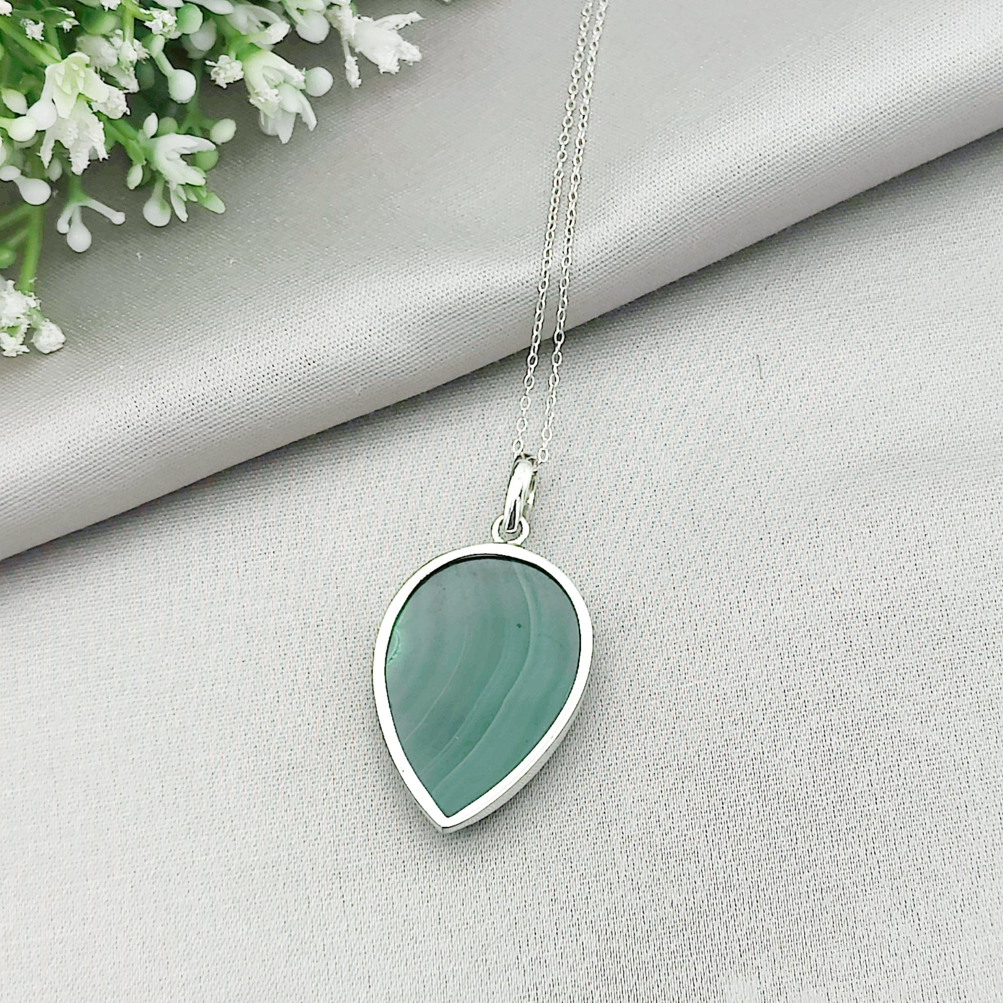 Hepburn and Hughes Malachite Pendant | 35mm Teardrop | Taurus Gift | Sterling Silver