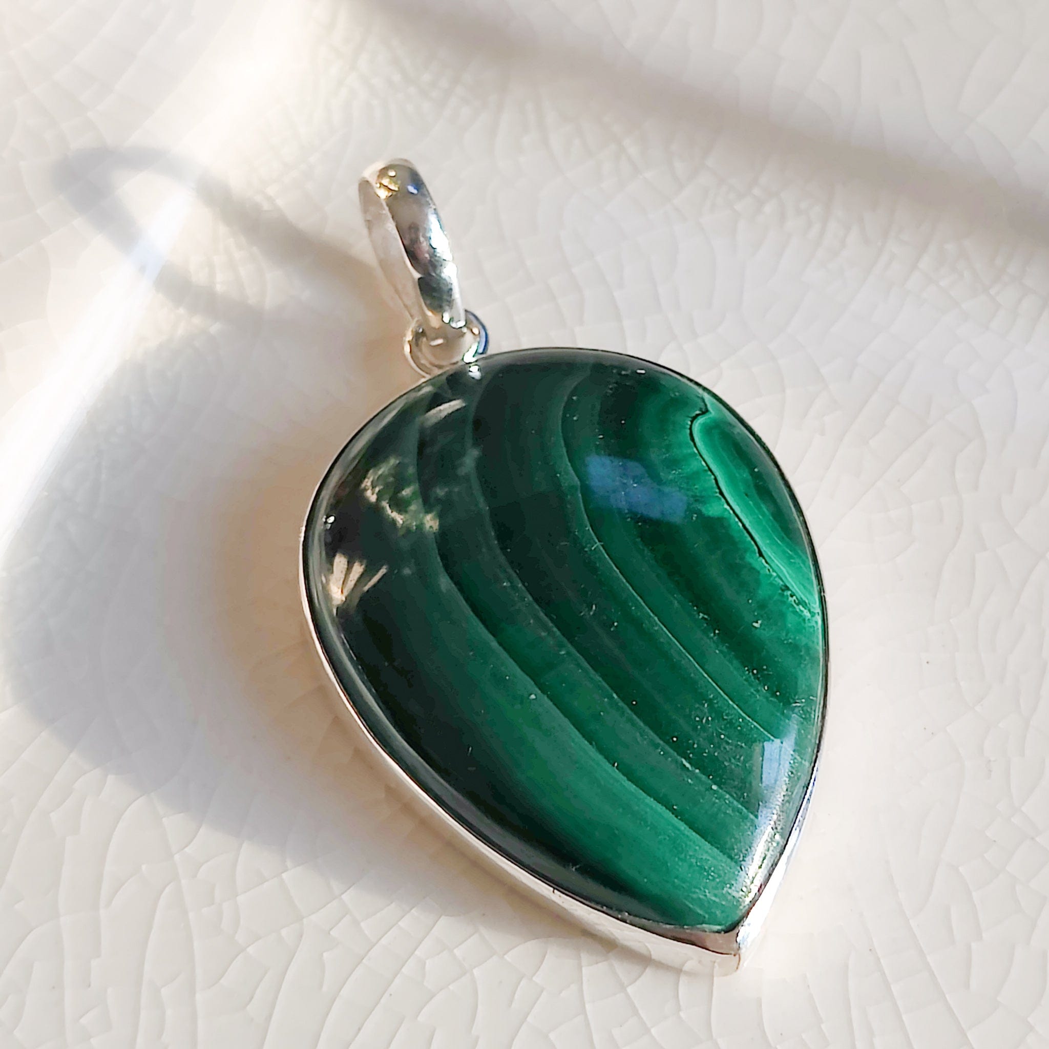 Hepburn and Hughes Malachite Pendant | 35mm Teardrop | Taurus Gift | Sterling Silver