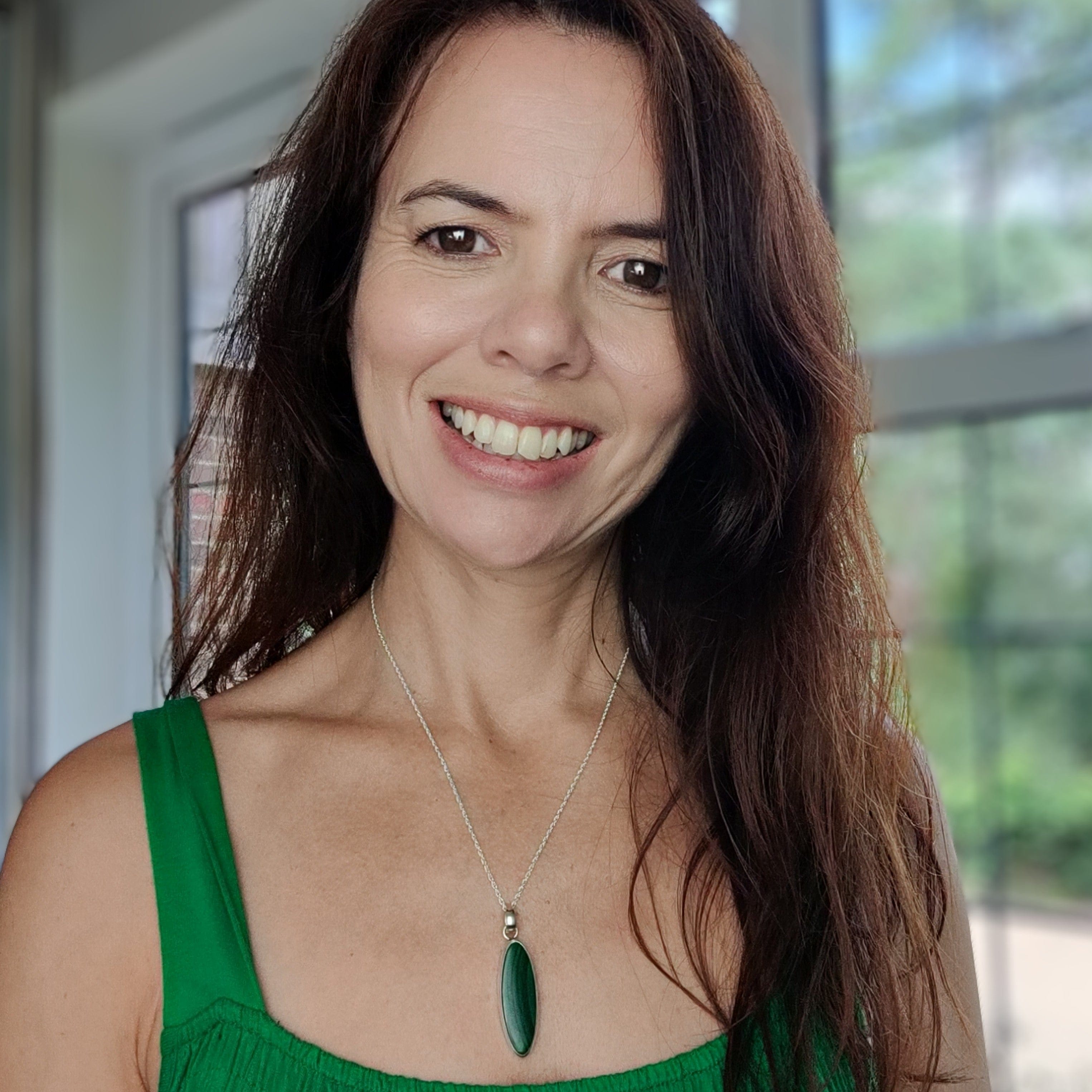 Hepburn and Hughes Malachite Pendant | 36mm pointed oval | Sterling Silver