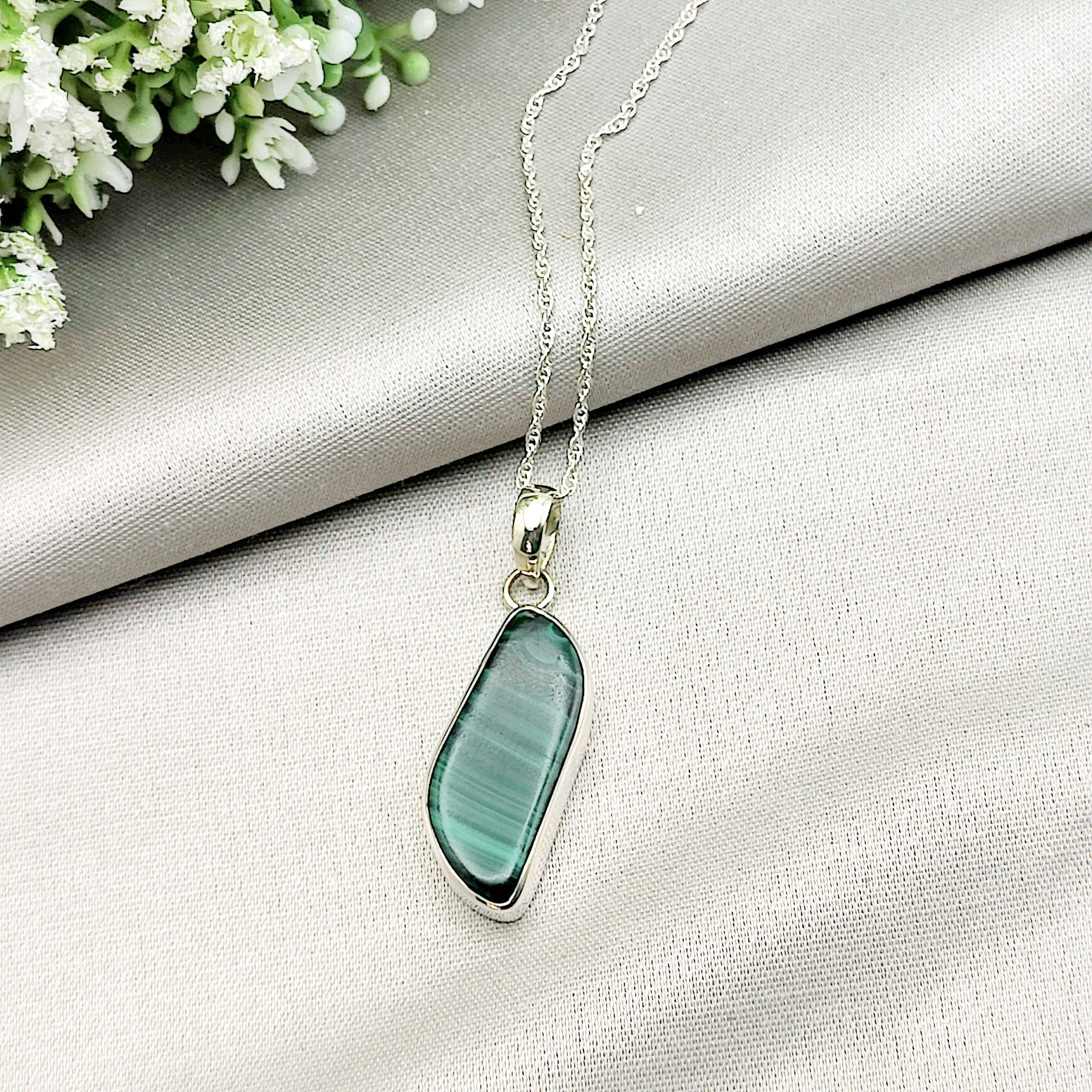 Hepburn and Hughes Malachite Pendant | Abstract | 13th Wedding anniversary | Sterling Silver