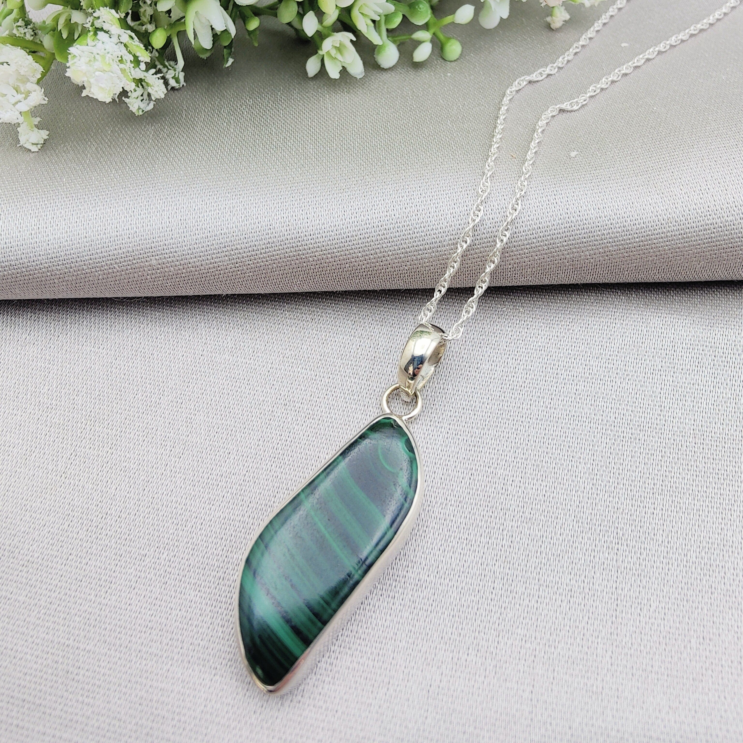 Hepburn and Hughes Malachite Pendant | Abstract | 13th Wedding anniversary | Sterling Silver