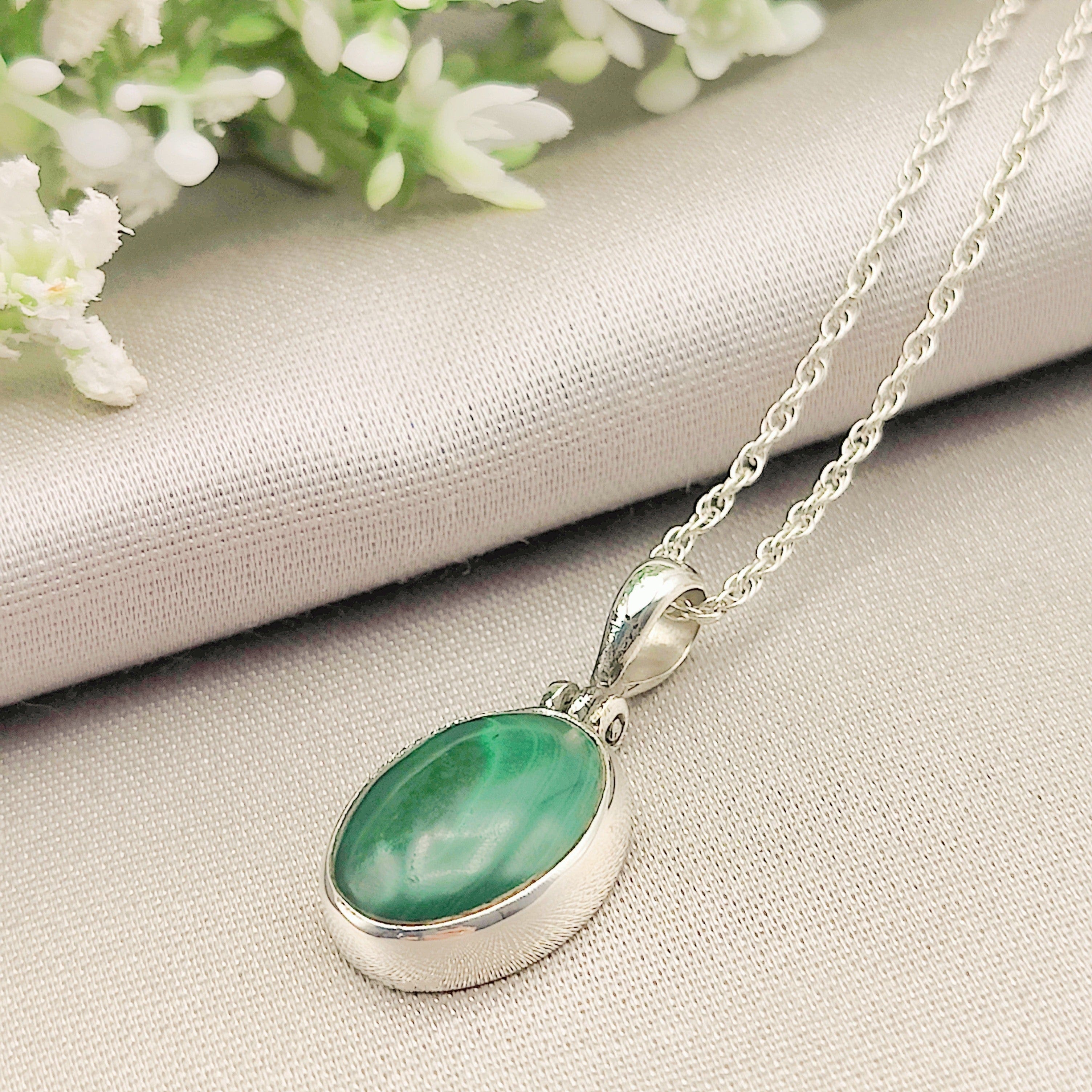 Hepburn and Hughes Malachite Pendant | Oval | Sterling Silver