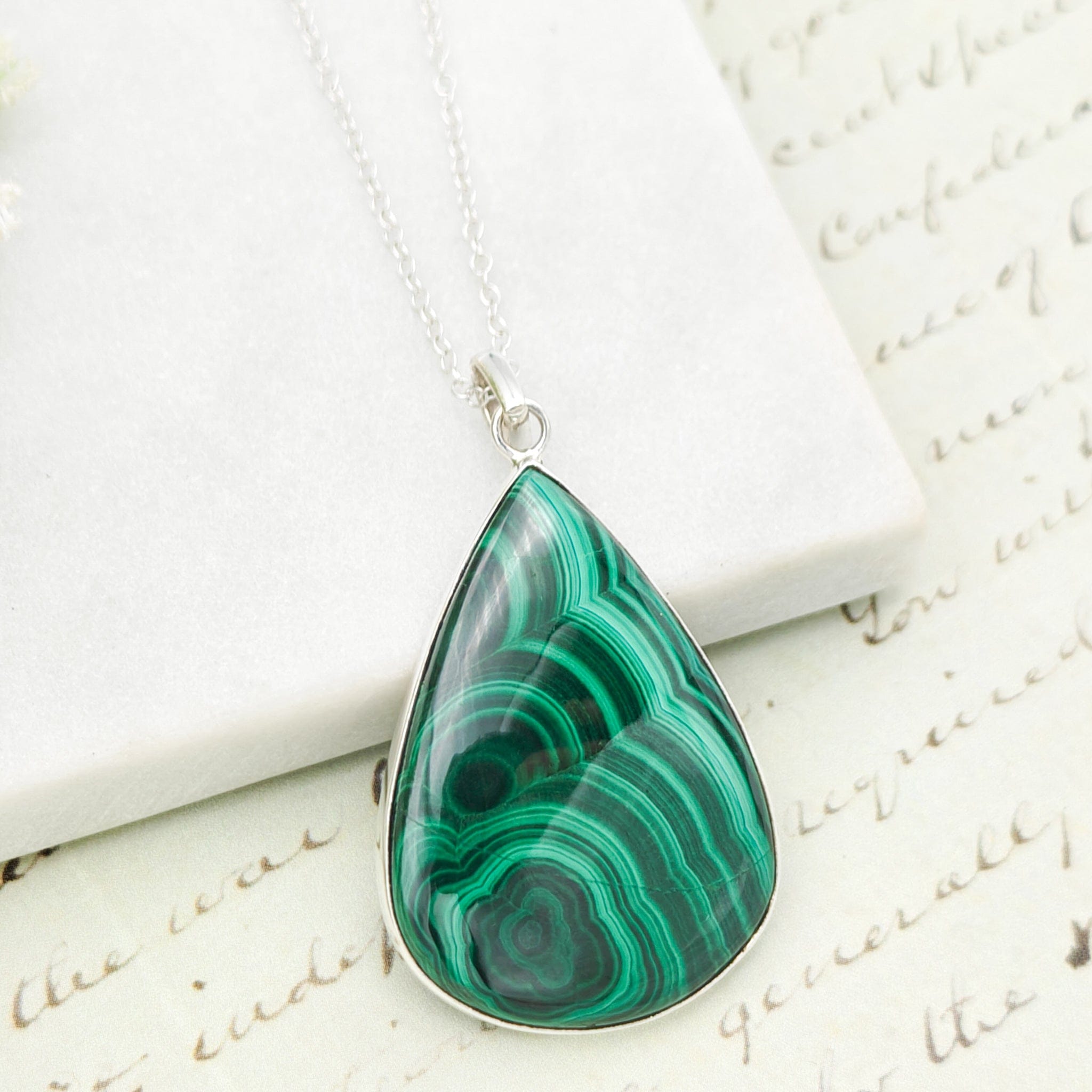 Hepburn and Hughes Malachite Pendant | Teardrop 3 Options | Taurus Gift | Sterling Silver