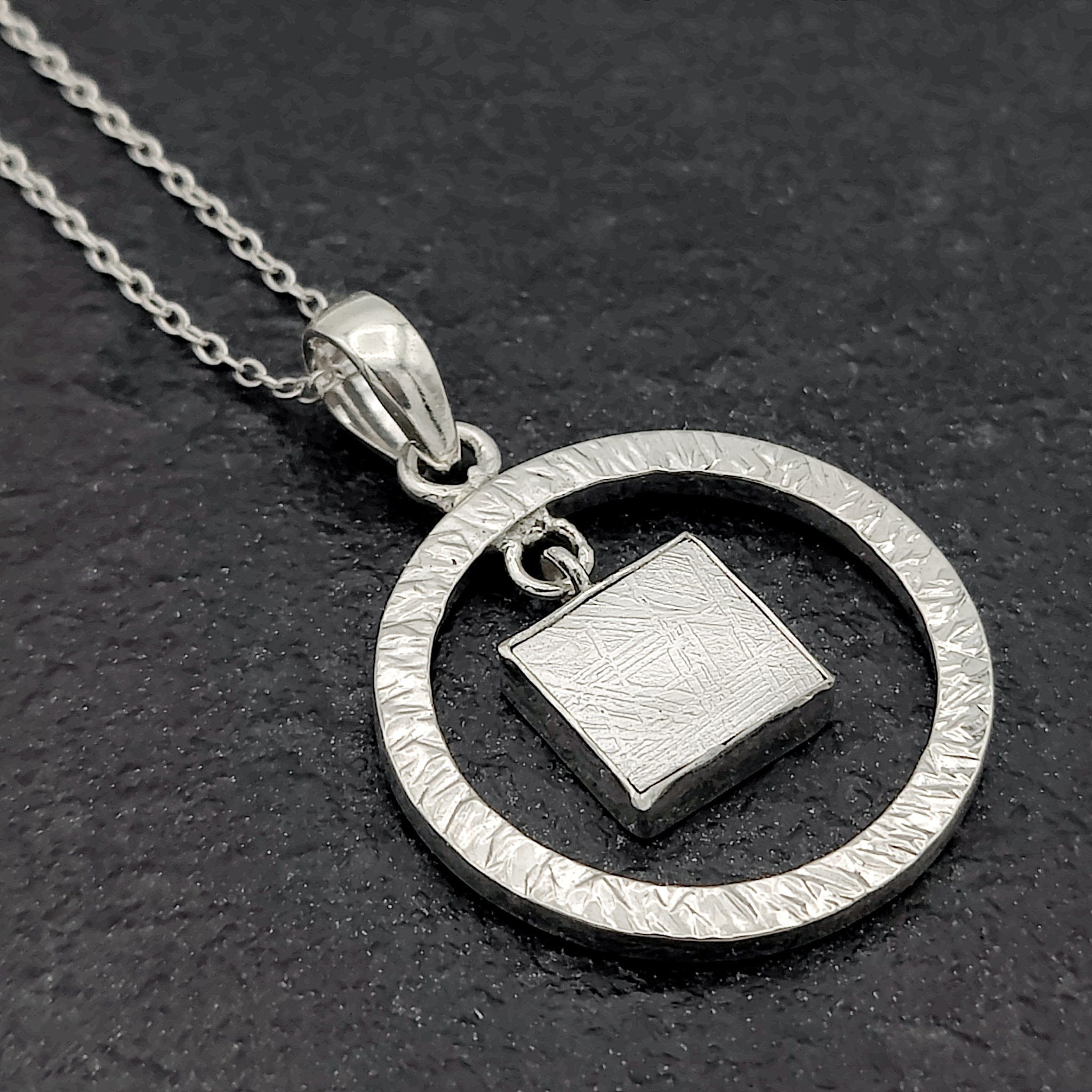 Hepburn and Hughes Meteorite Pendant | Astronomy Gift | Circular Hoop | Sterling Silver