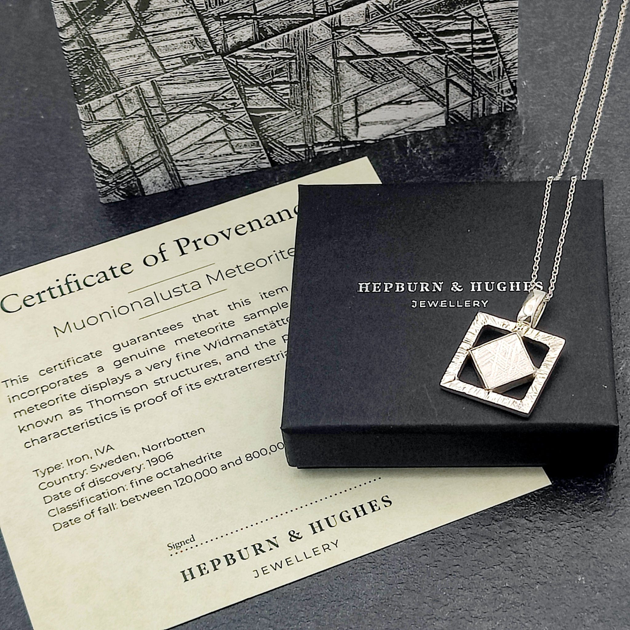 Hepburn and Hughes Meteorite Pendant | Astronomy Gift | Hanging Diamond | Sterling Silver