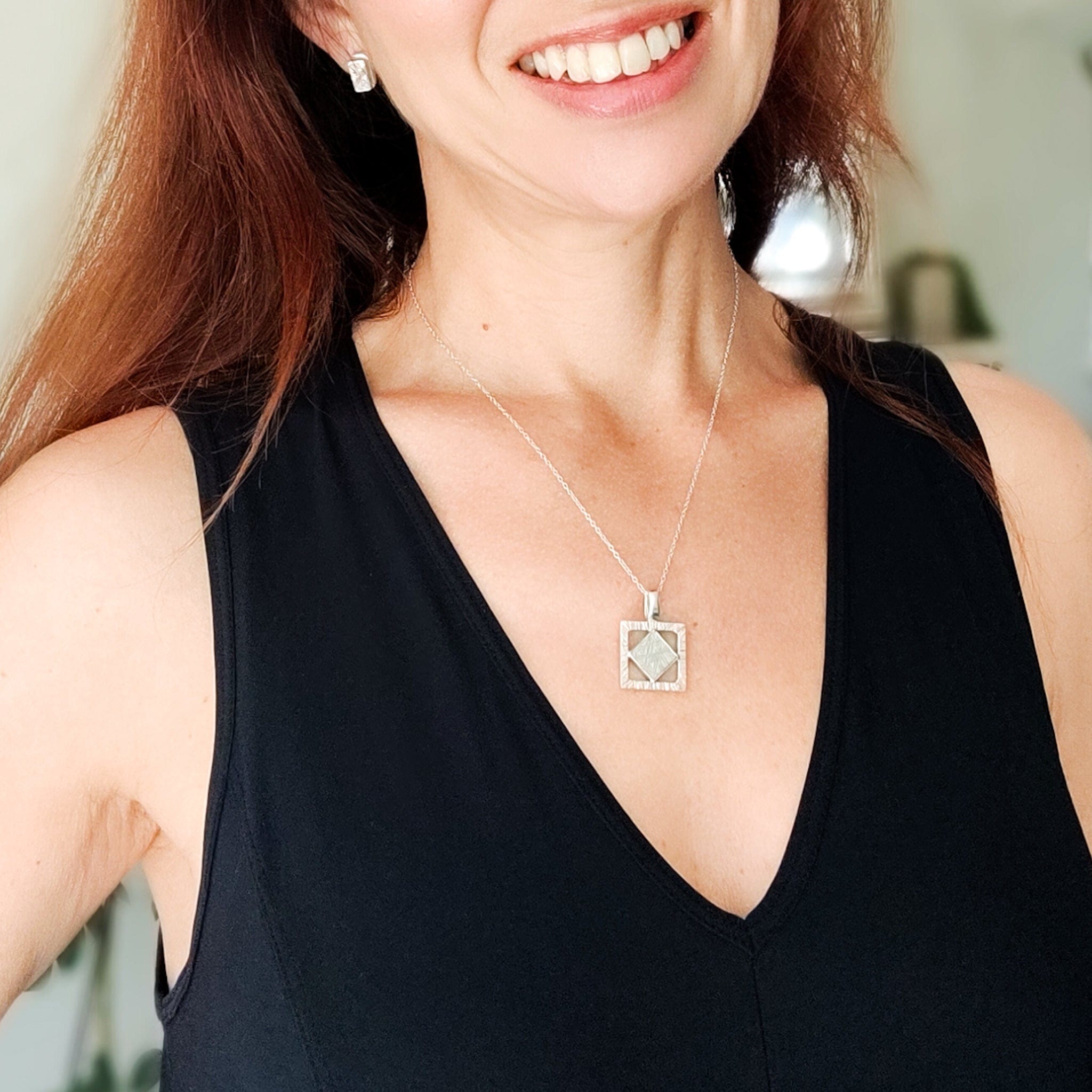 Hepburn and Hughes Meteorite Pendant | Astronomy Gift | Hanging Diamond | Sterling Silver