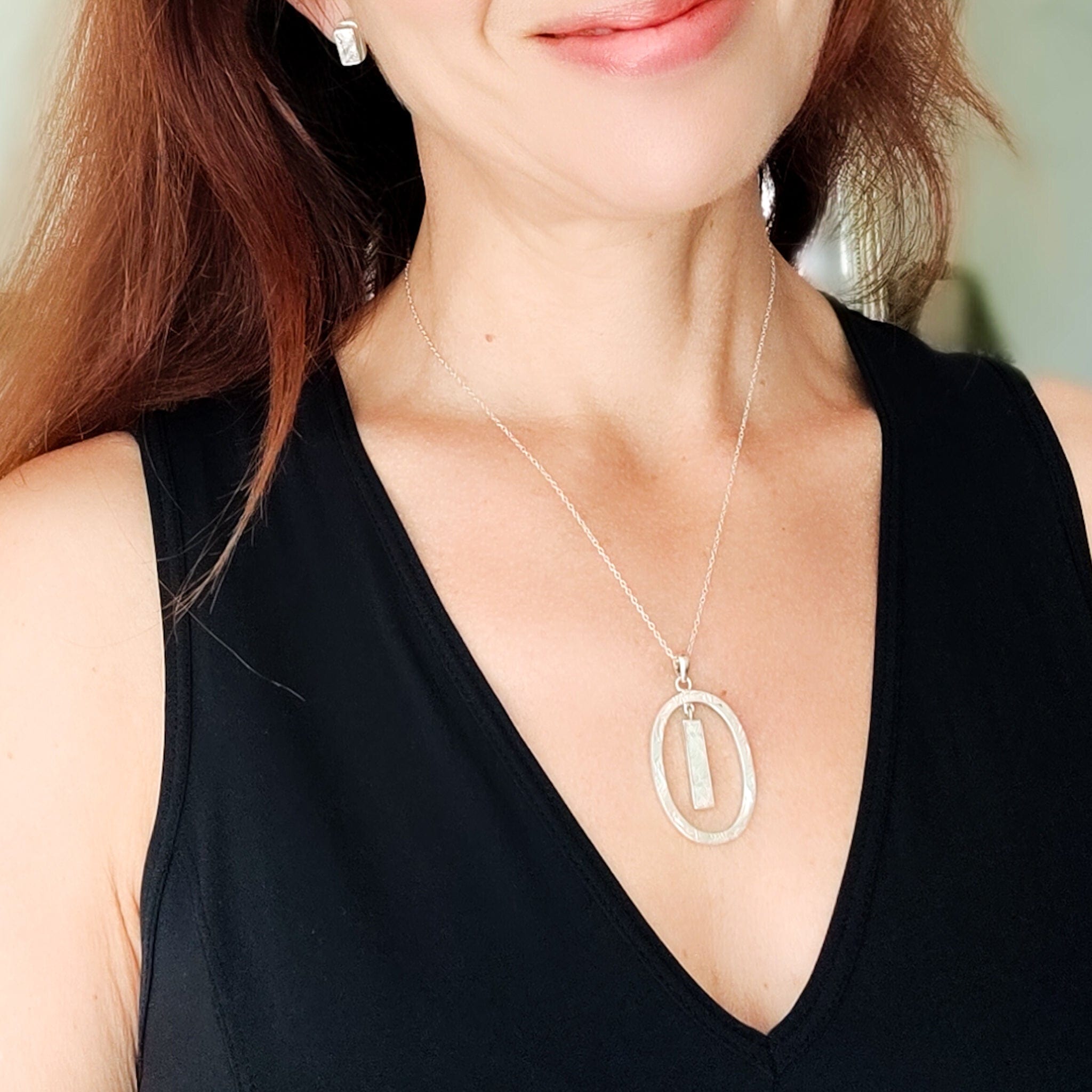 Hepburn and Hughes Meteorite Pendant | Astronomy Gift | Oval Hoop | Sterling Silver