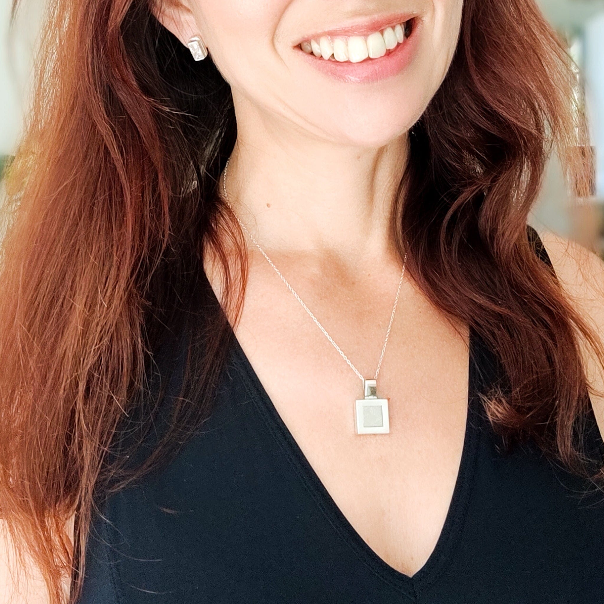 Hepburn and Hughes Meteorite Pendant | Astronomy Gift | Square in Sterling Silver