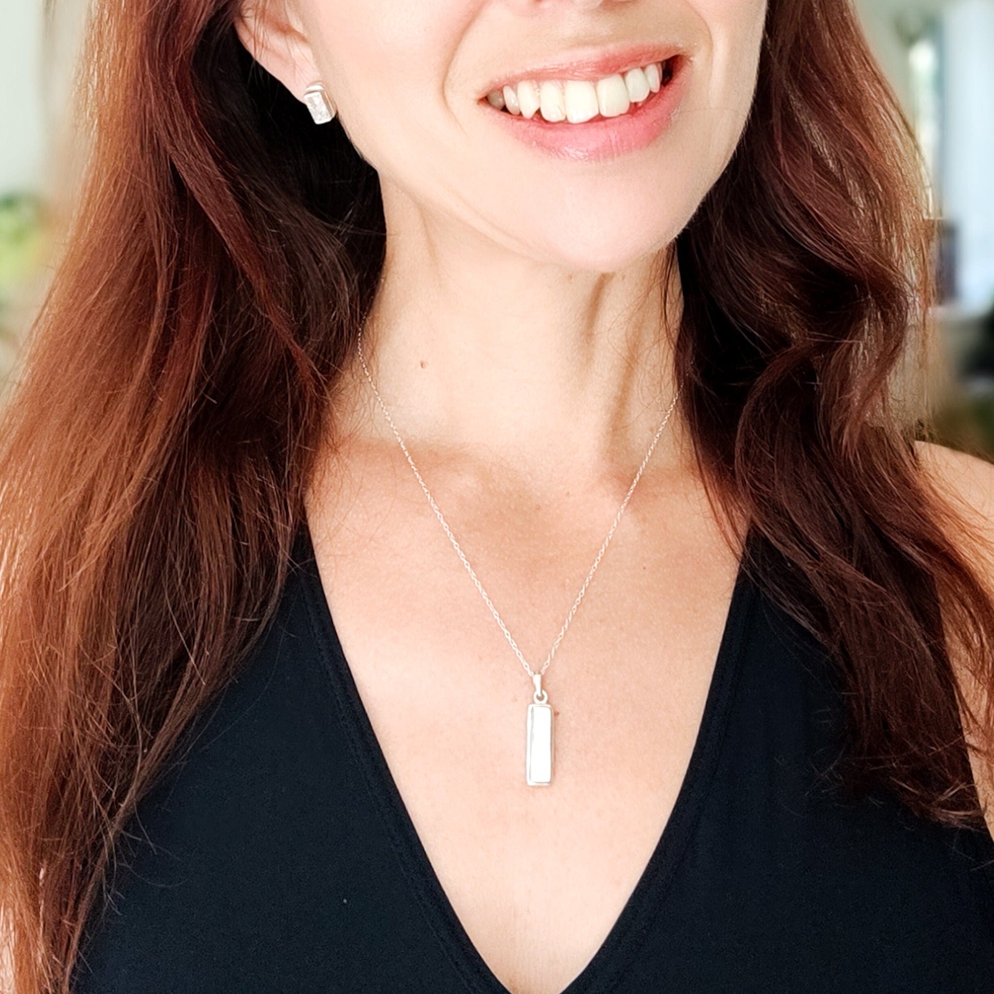 Hepburn and Hughes Meteorite Pendant | Space Gift | 20mm Rectangular | Sterling Silver