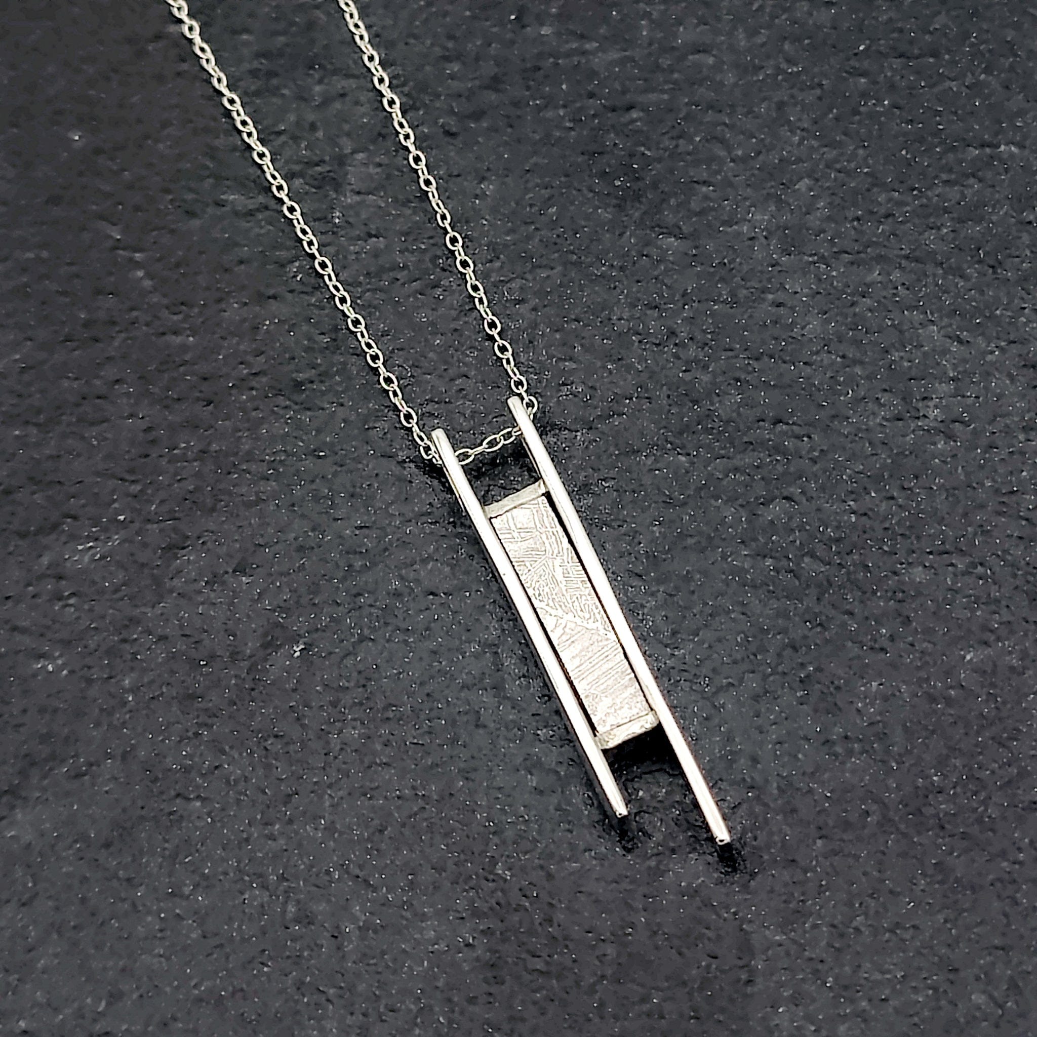 Hepburn and Hughes Meteorite Pendant | Space Gift | Double Bar | Sterling Silver