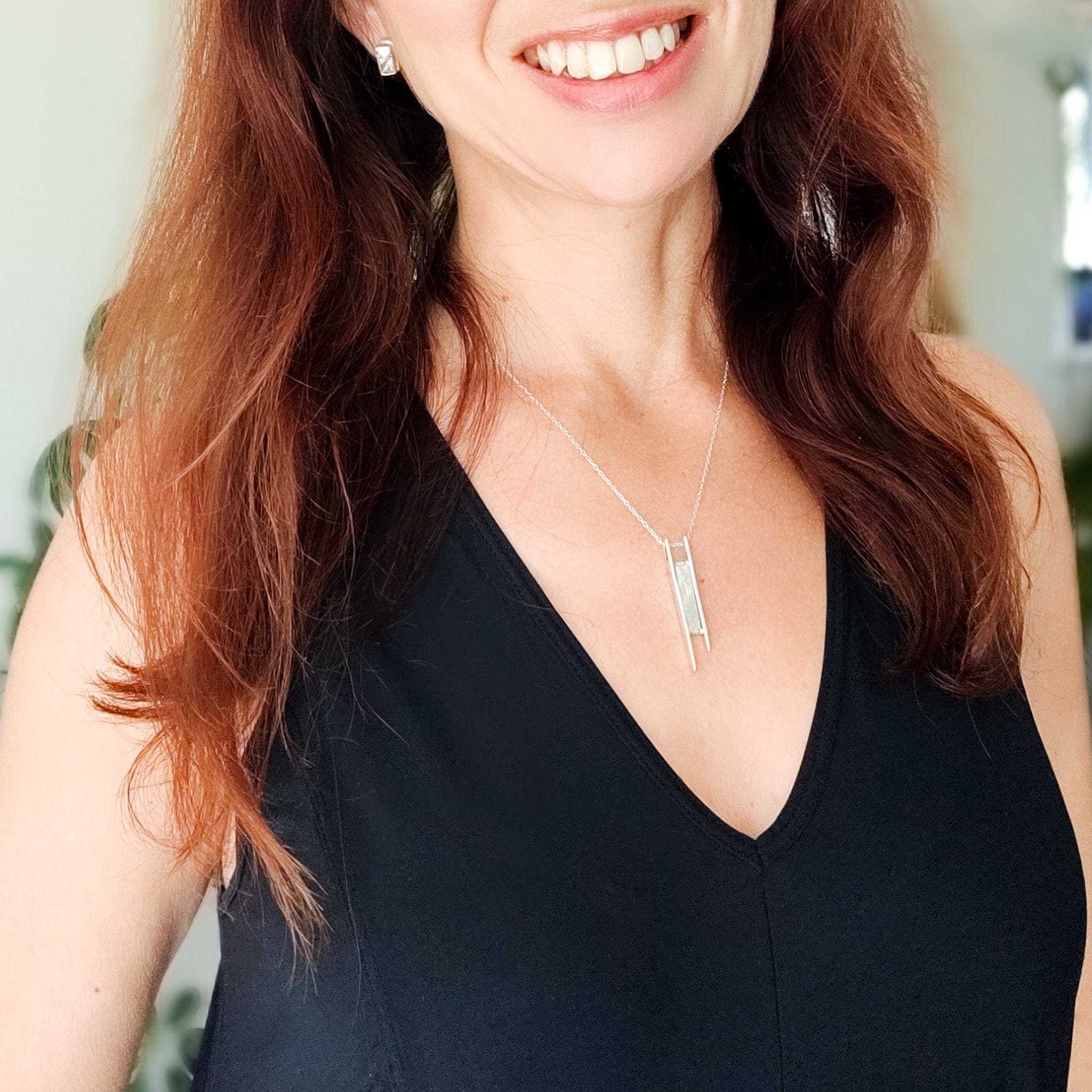 Hepburn and Hughes Meteorite Pendant | Space Gift | Double Bar | Sterling Silver