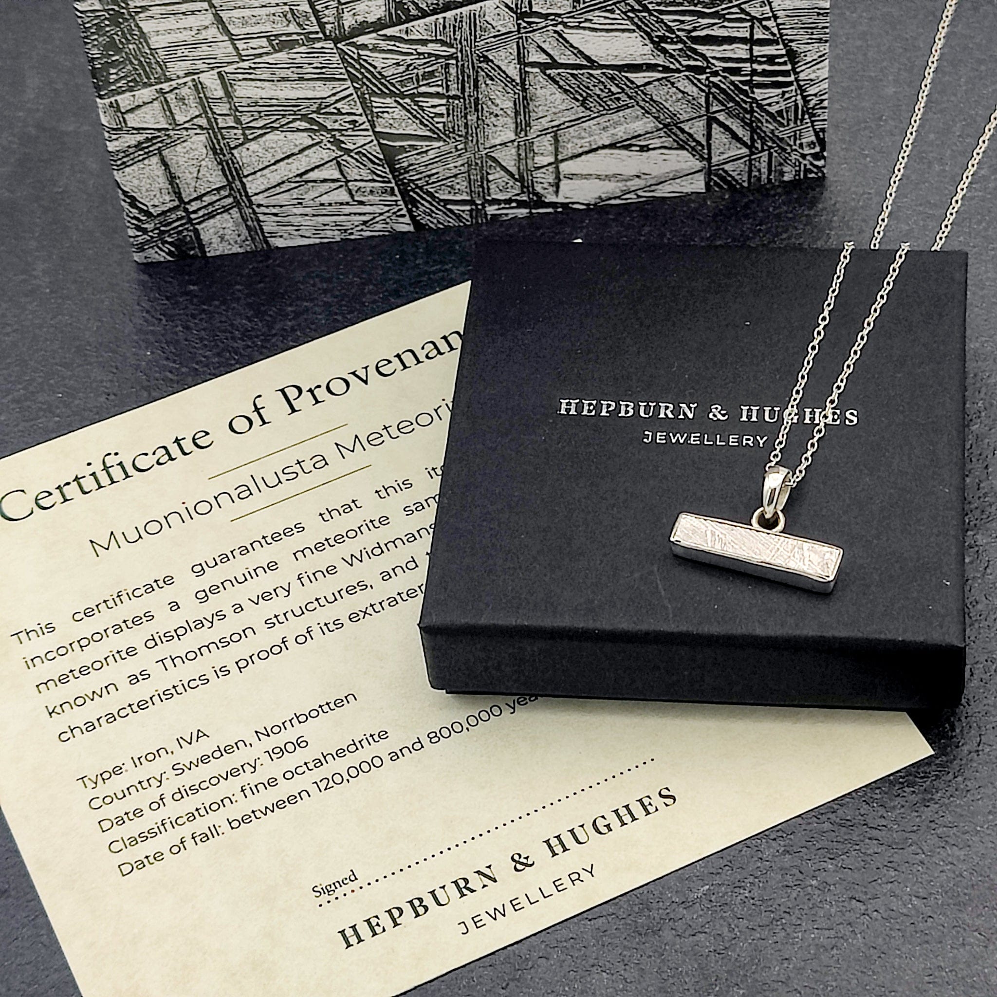 Hepburn and Hughes Meteorite Pendant | Space Gift | Horizontal bar | Sterling Silver
