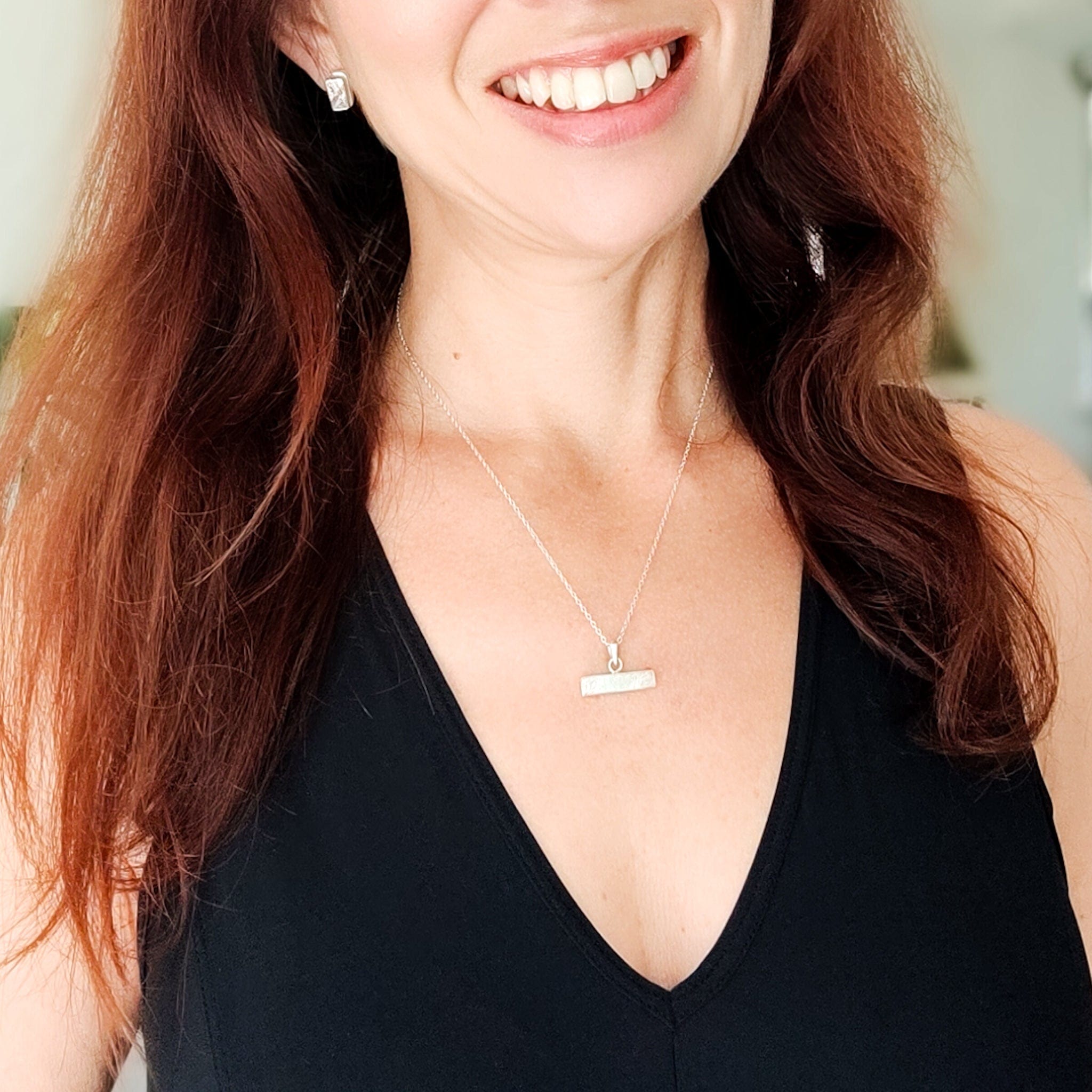 Hepburn and Hughes Meteorite Pendant | Space Gift | Horizontal bar | Sterling Silver