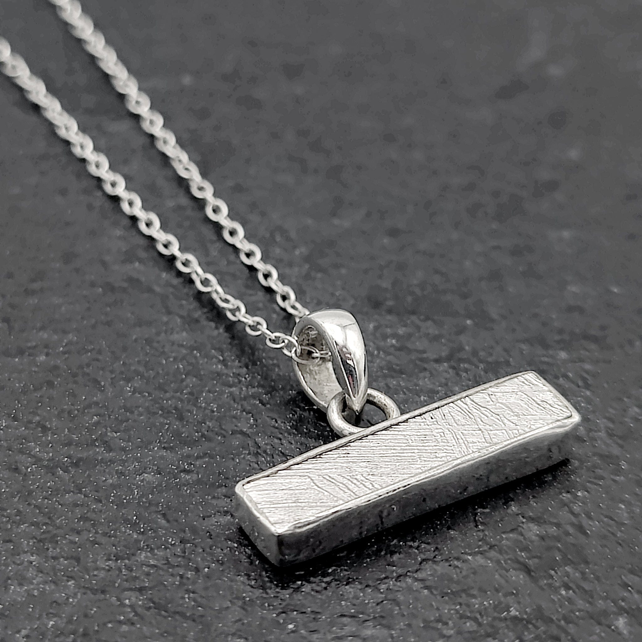 Hepburn and Hughes Meteorite Pendant | Space Gift | Horizontal bar | Sterling Silver