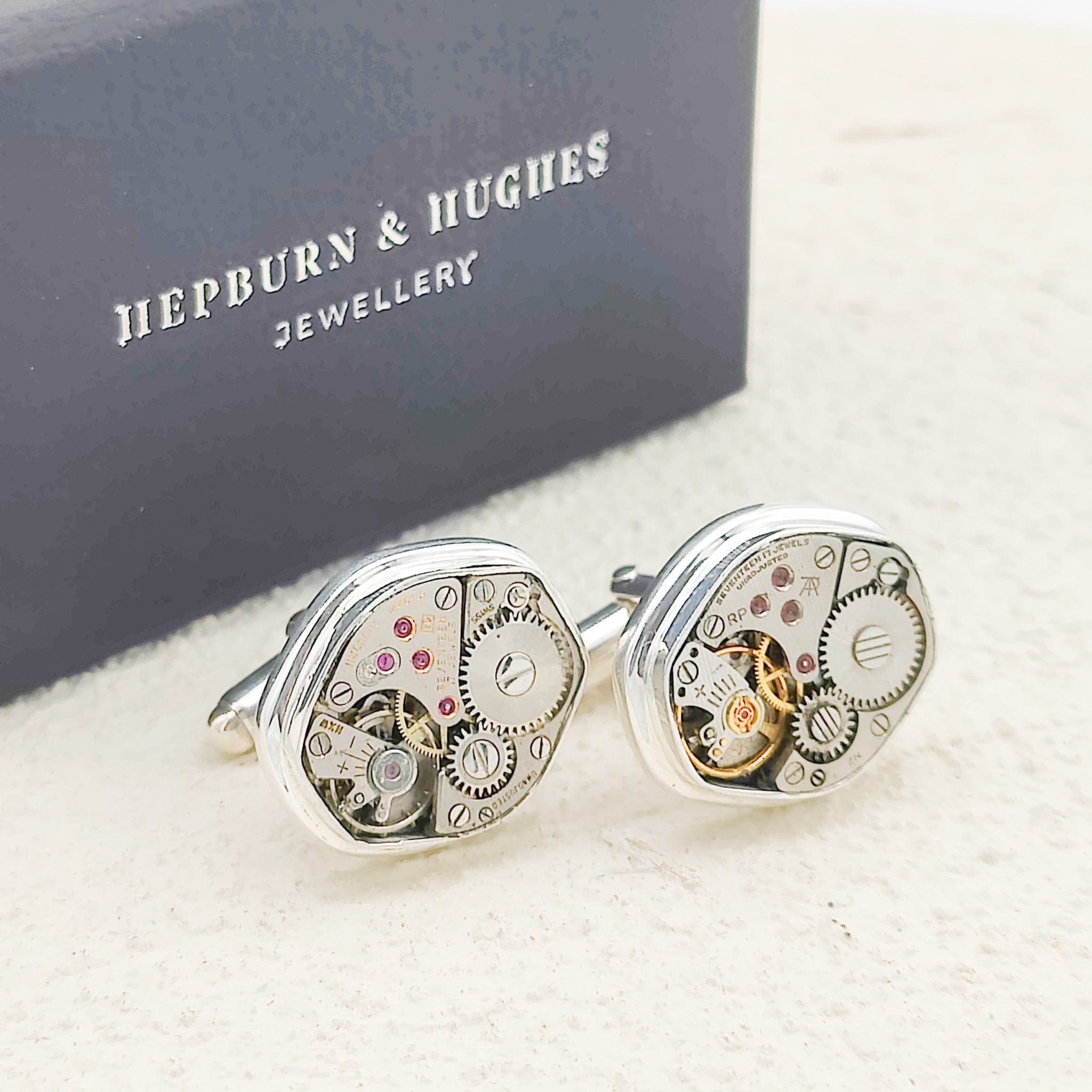 Hepburn and Hughes Mid-Century Watch Movement Cufflinks | Sterling Silver