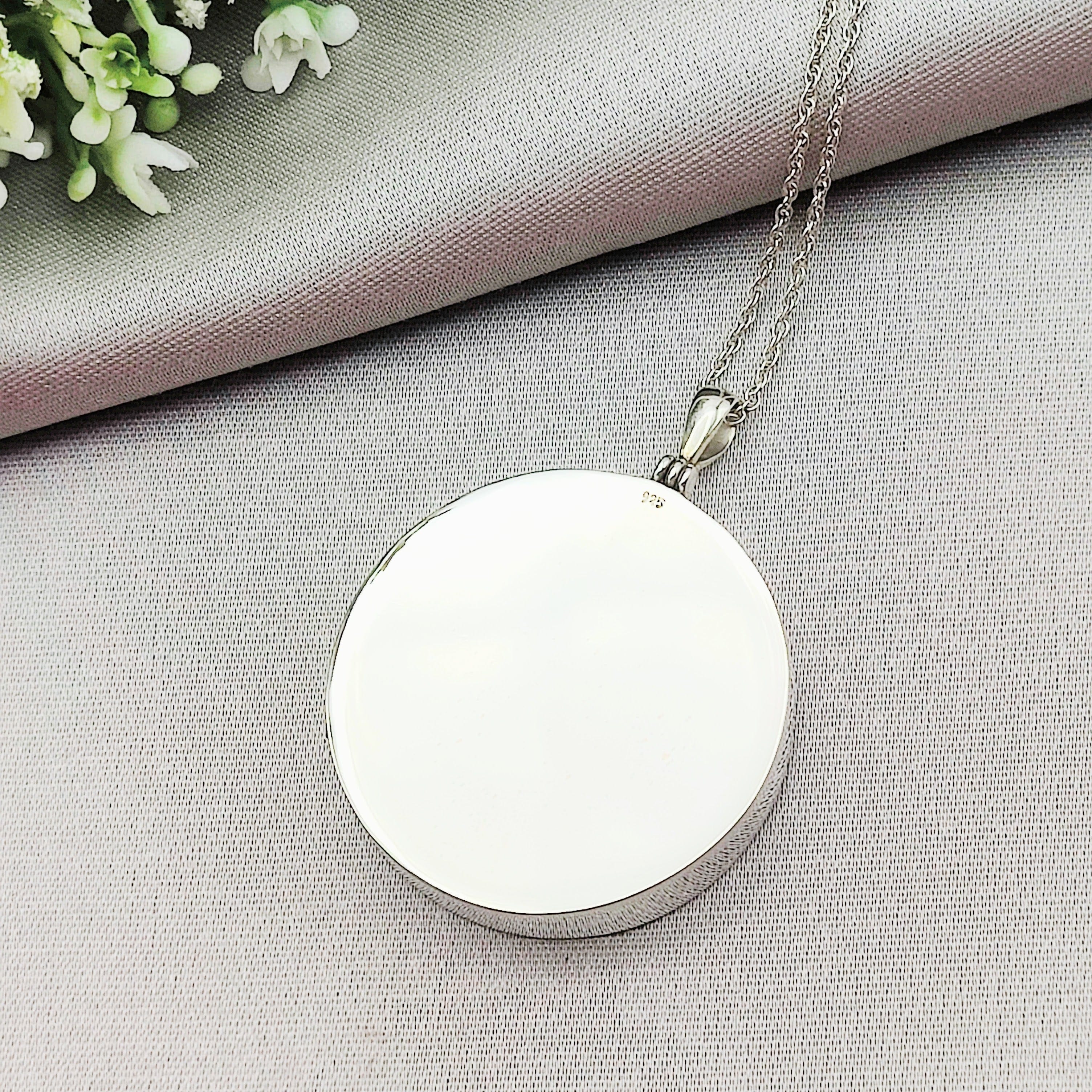 Hepburn and Hughes Minton Pottery Ceramic Pendant | Upcycled Blue Willow | 38mm Circle | Sterling Silver