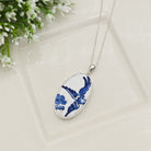 Hepburn and Hughes Minton Pottery Ceramic Pendant | Upcycled Blue Willow | 40mm Oval | Sterling Silver