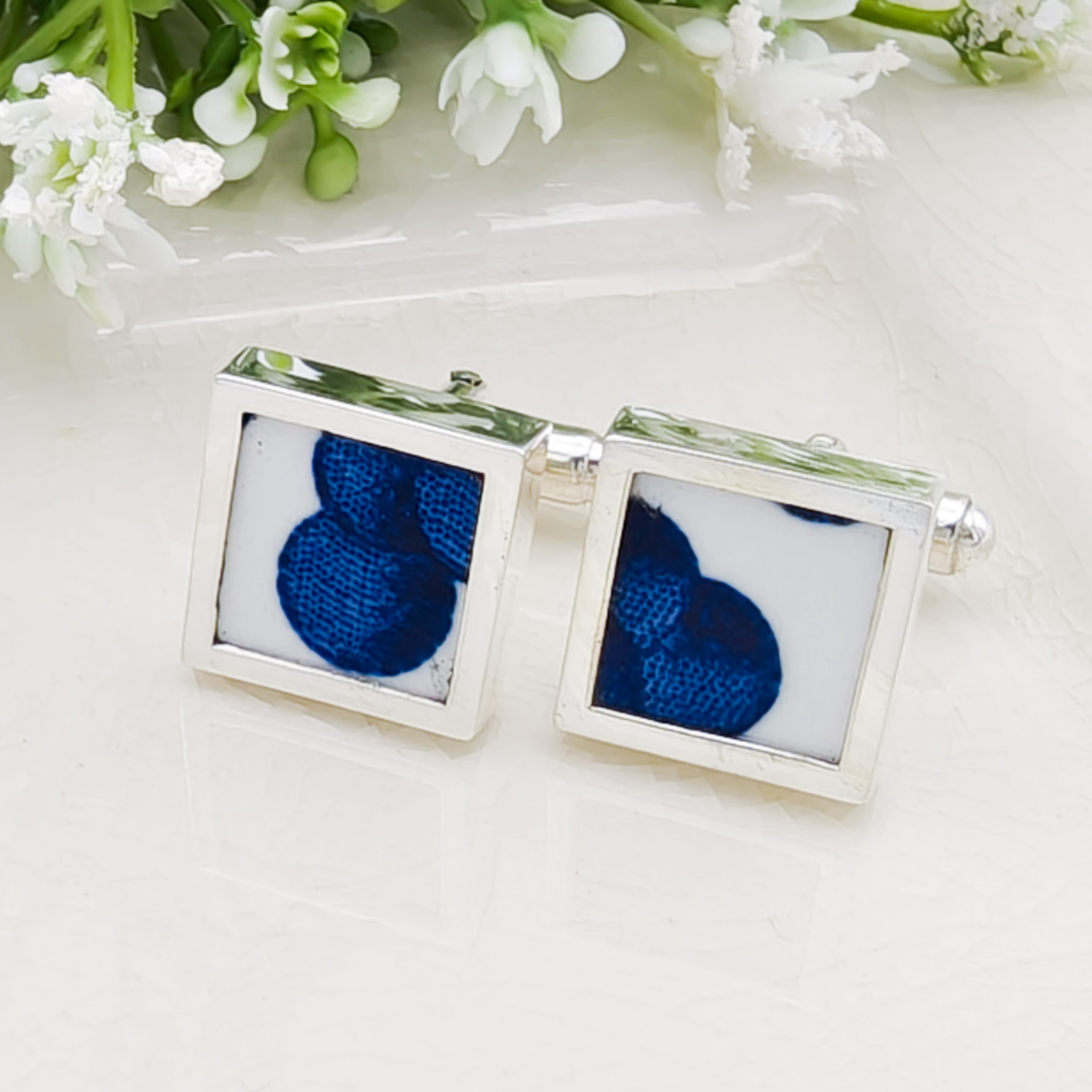 Hepburn and Hughes Minton Pottery Cufflinks | Willow Pattern | 9th Anniversary | Sterling Silver