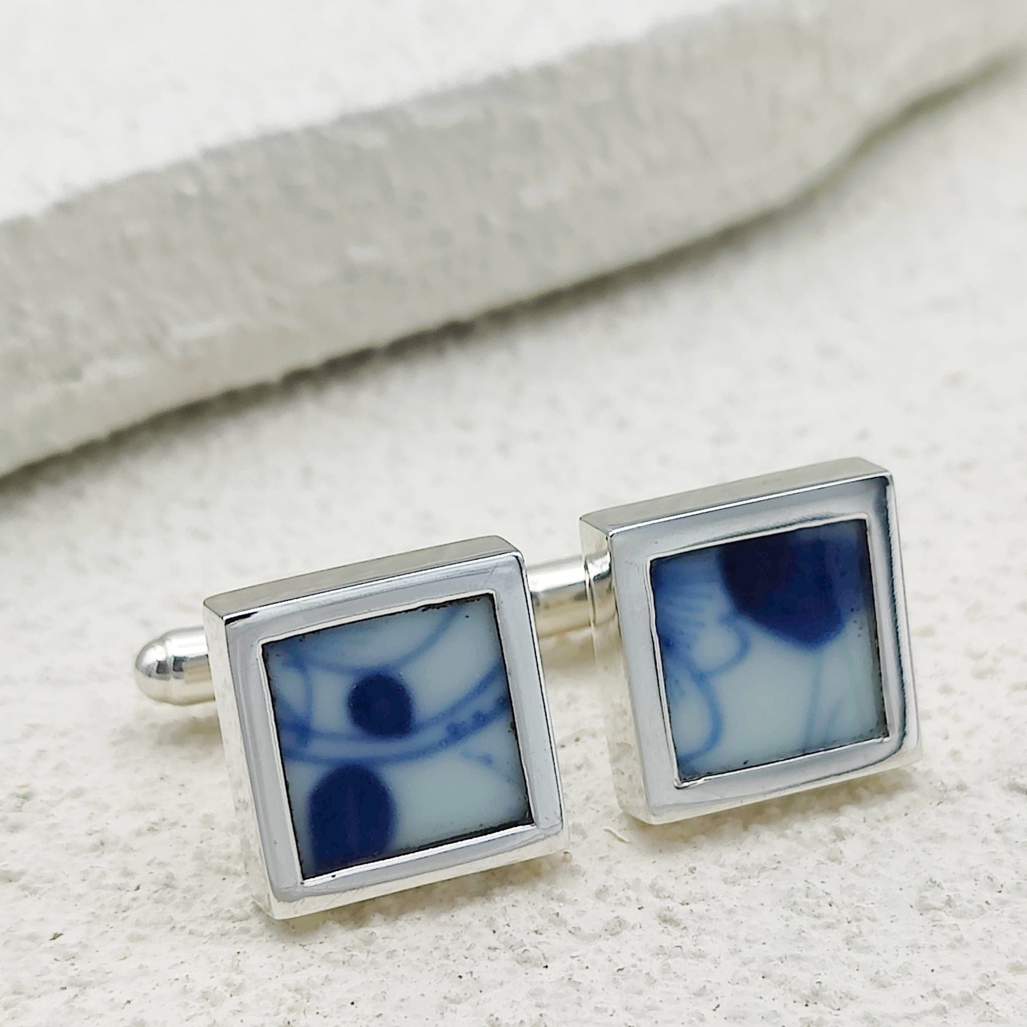 Hepburn and Hughes Minton Pottery Cufflinks | Willow Pattern | 9th Wedding Anniversary | Sterling Silver