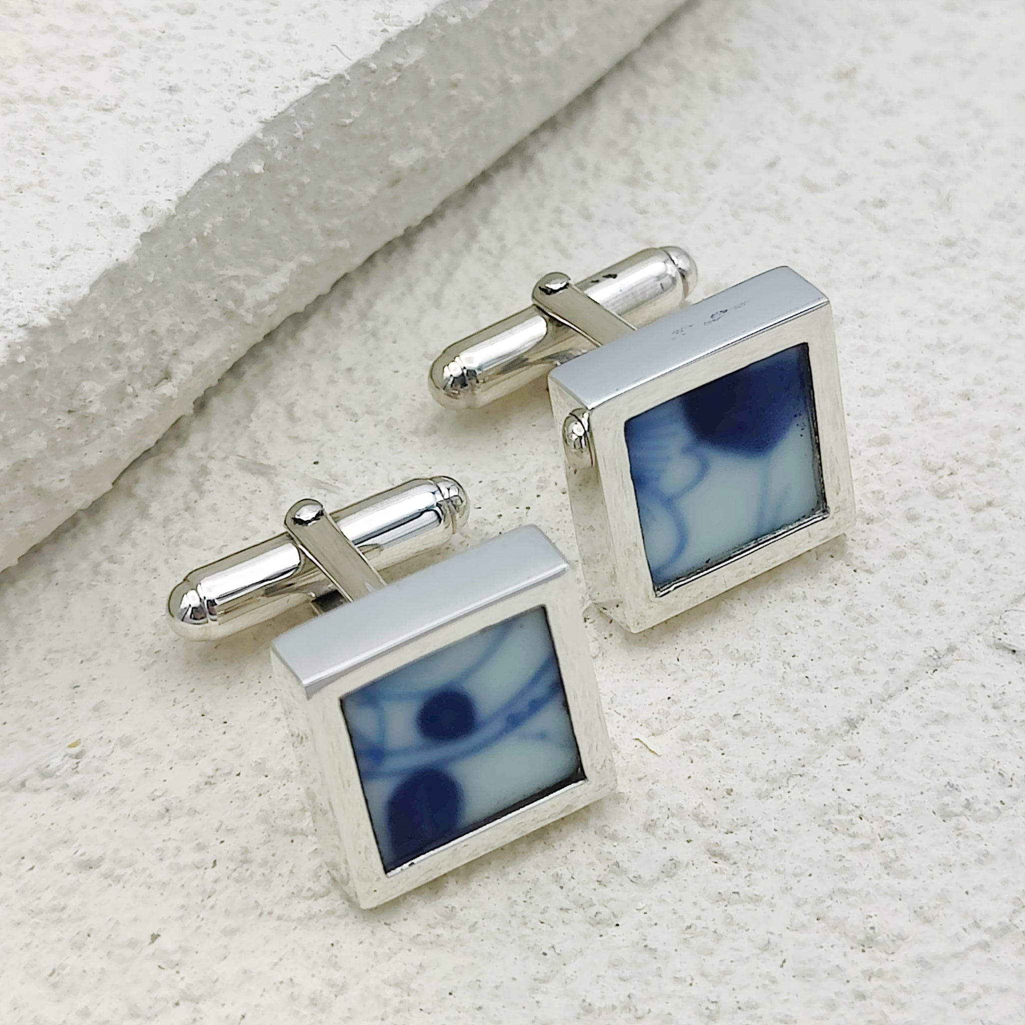Hepburn and Hughes Minton Pottery Cufflinks | Willow Pattern | 9th Wedding Anniversary | Sterling Silver