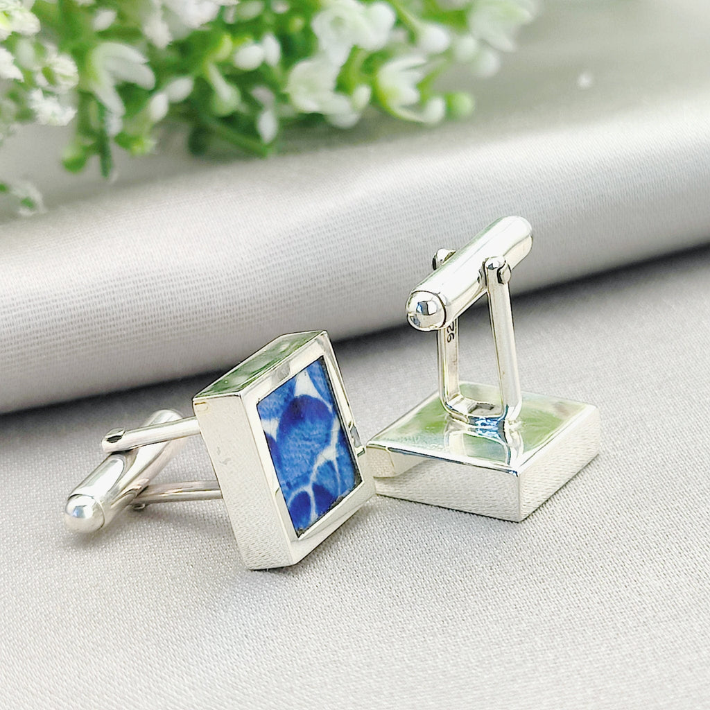 Hepburn and Hughes Minton Pottery Cufflinks | Willow Pattern | Tree | 15mm x 15mm | Sterling Silver