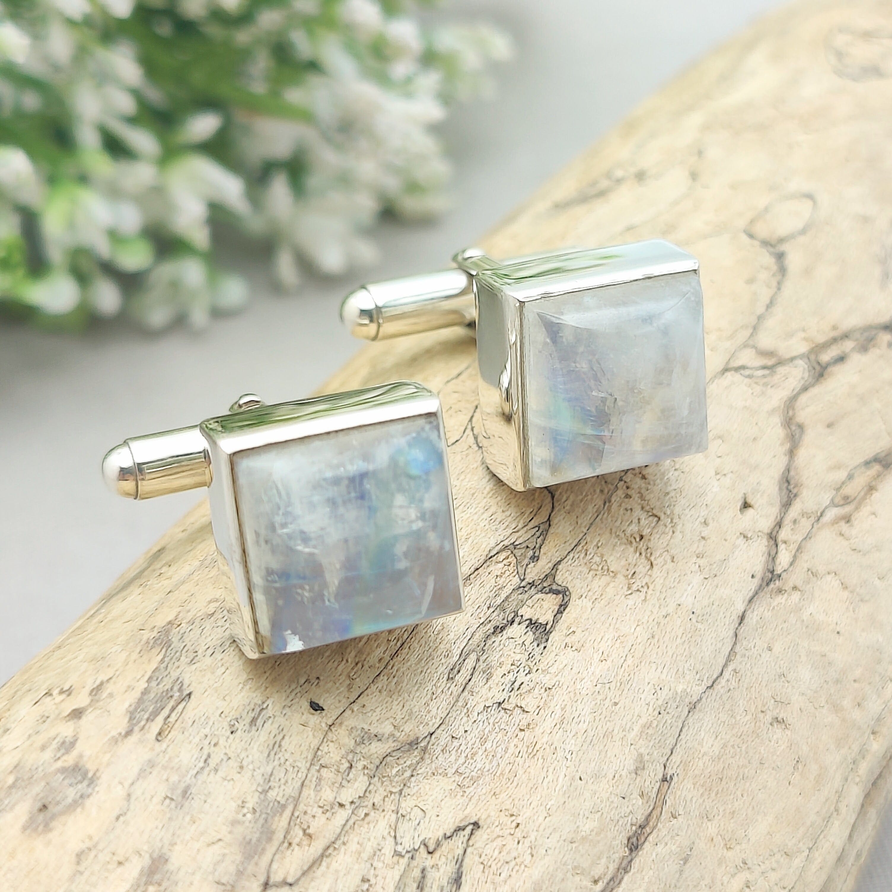 Hepburn and Hughes Moonstone Cufflinks | June Birthstone Gift | Sterling Silver