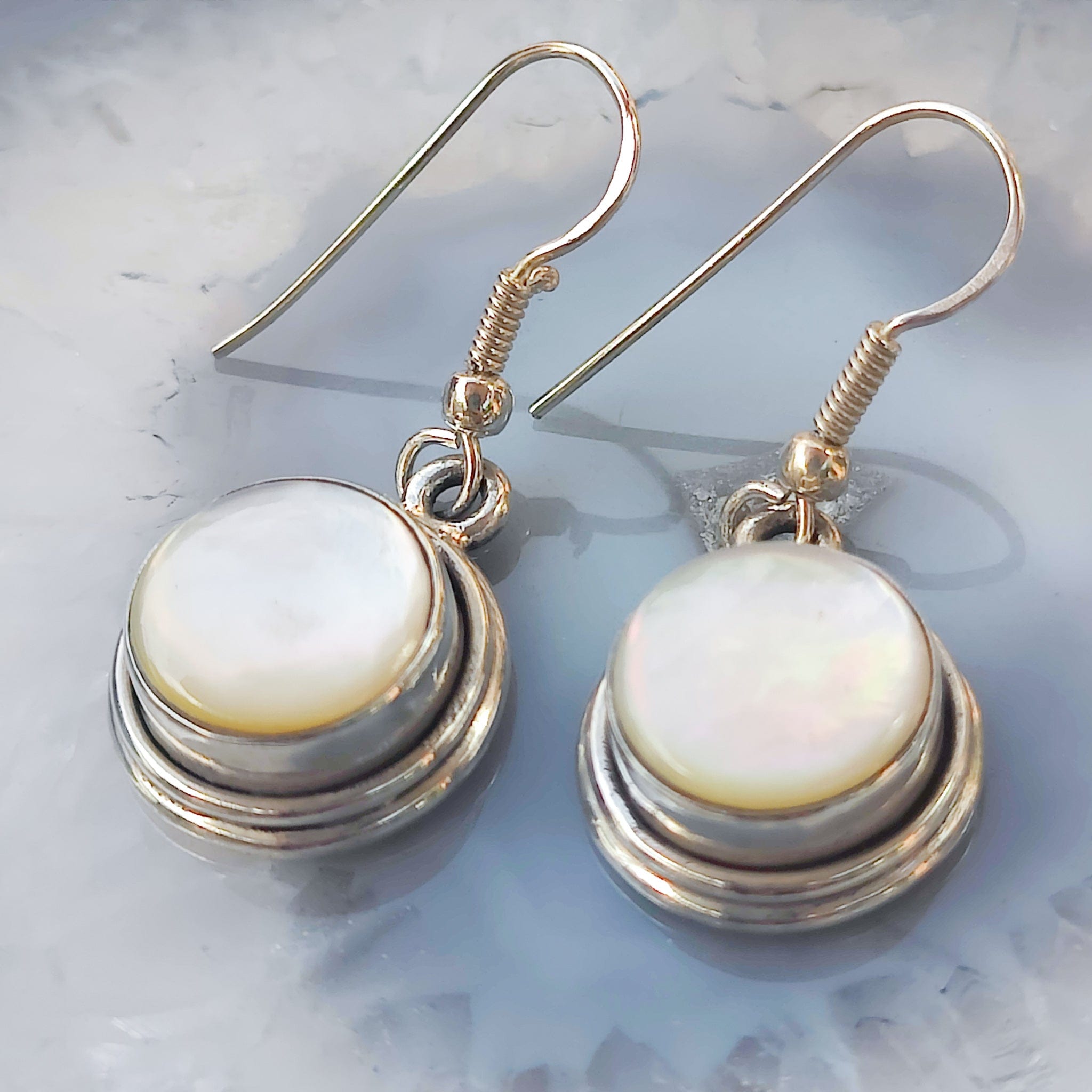 Hepburn and Hughes Mother of Pearl Drop Earrings | June Birthstone | Sterling Silver