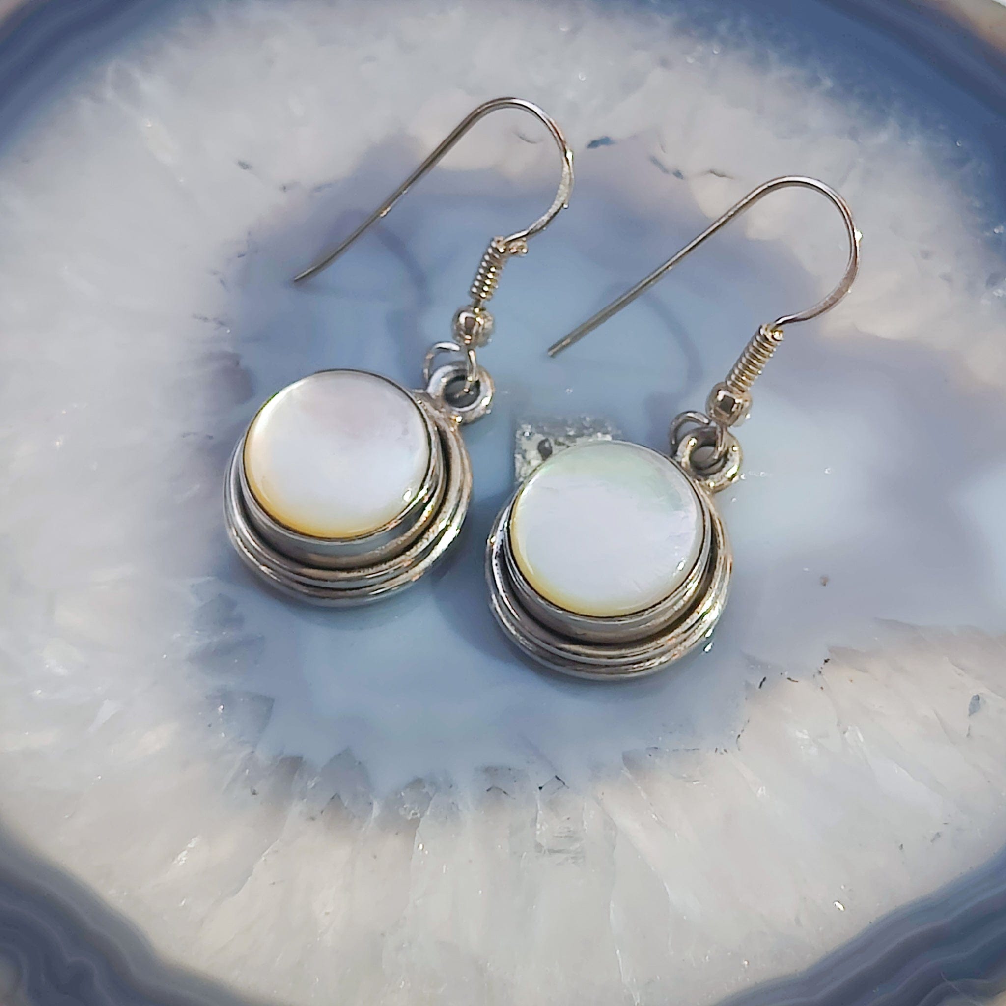 Hepburn and Hughes Mother of Pearl Drop Earrings | June Birthstone | Sterling Silver