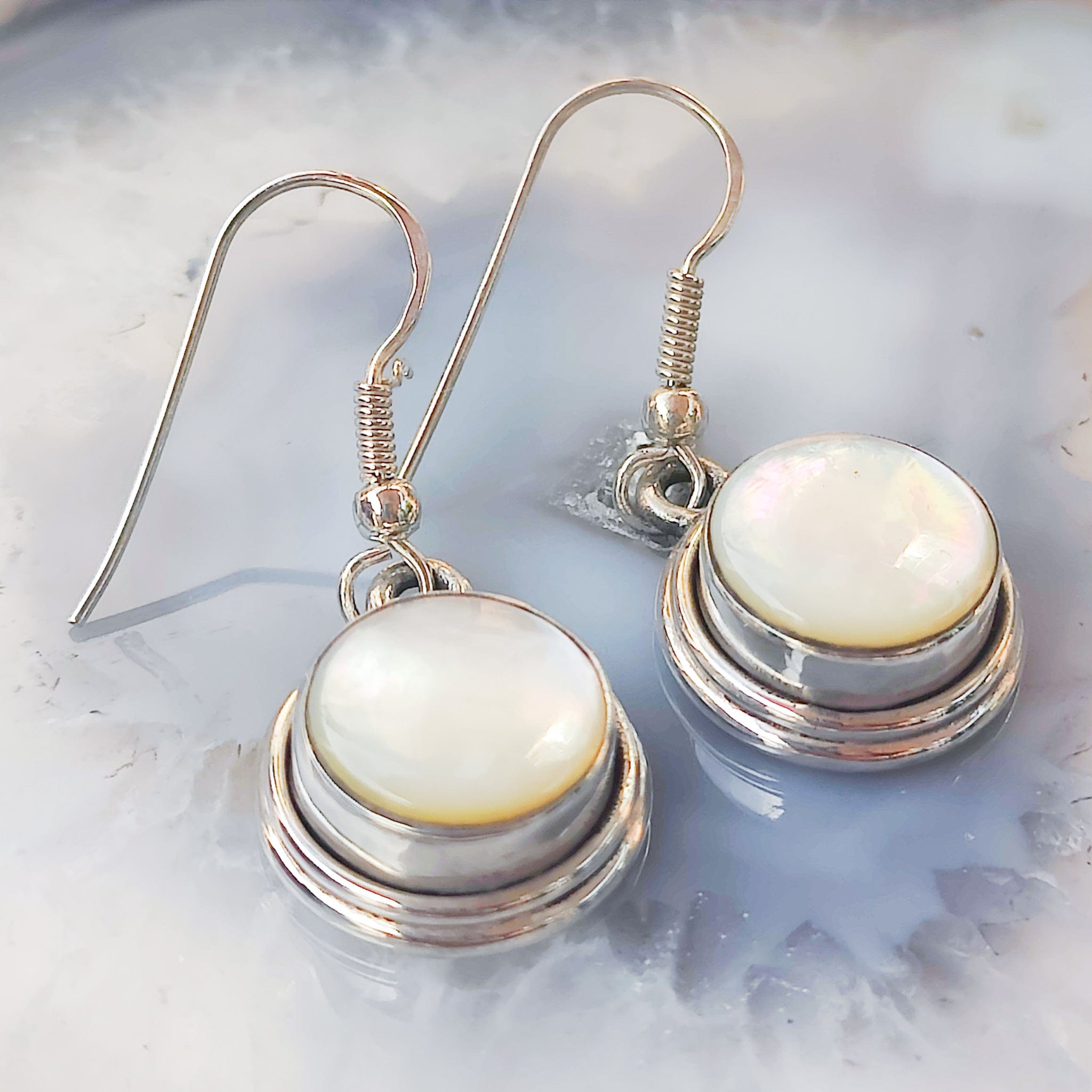 Hepburn and Hughes Mother of Pearl Drop Earrings | June Birthstone | Sterling Silver