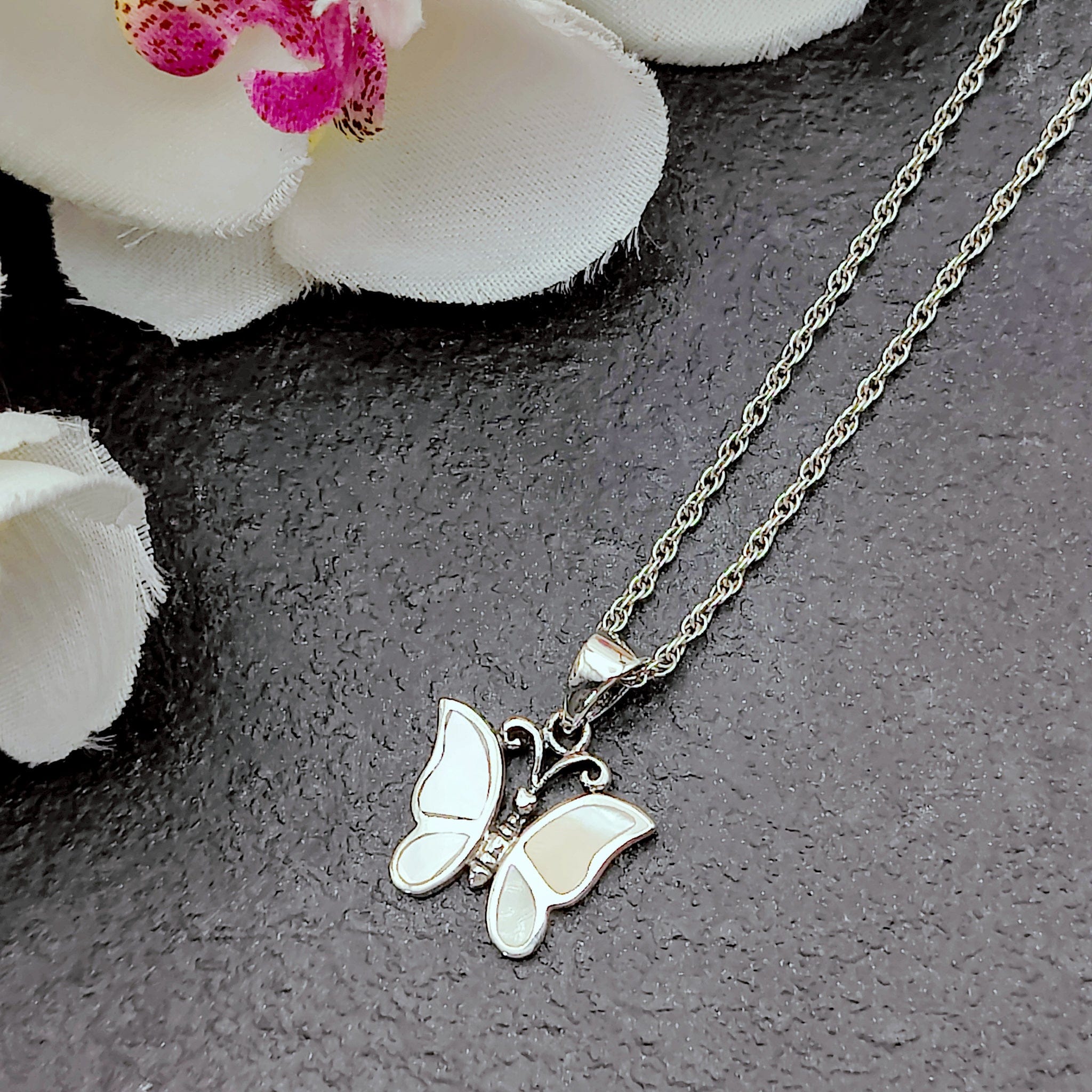Hepburn and Hughes Mother of Pearl Pendant | 20mm Butterfly | June Birthday | Sterling Silver