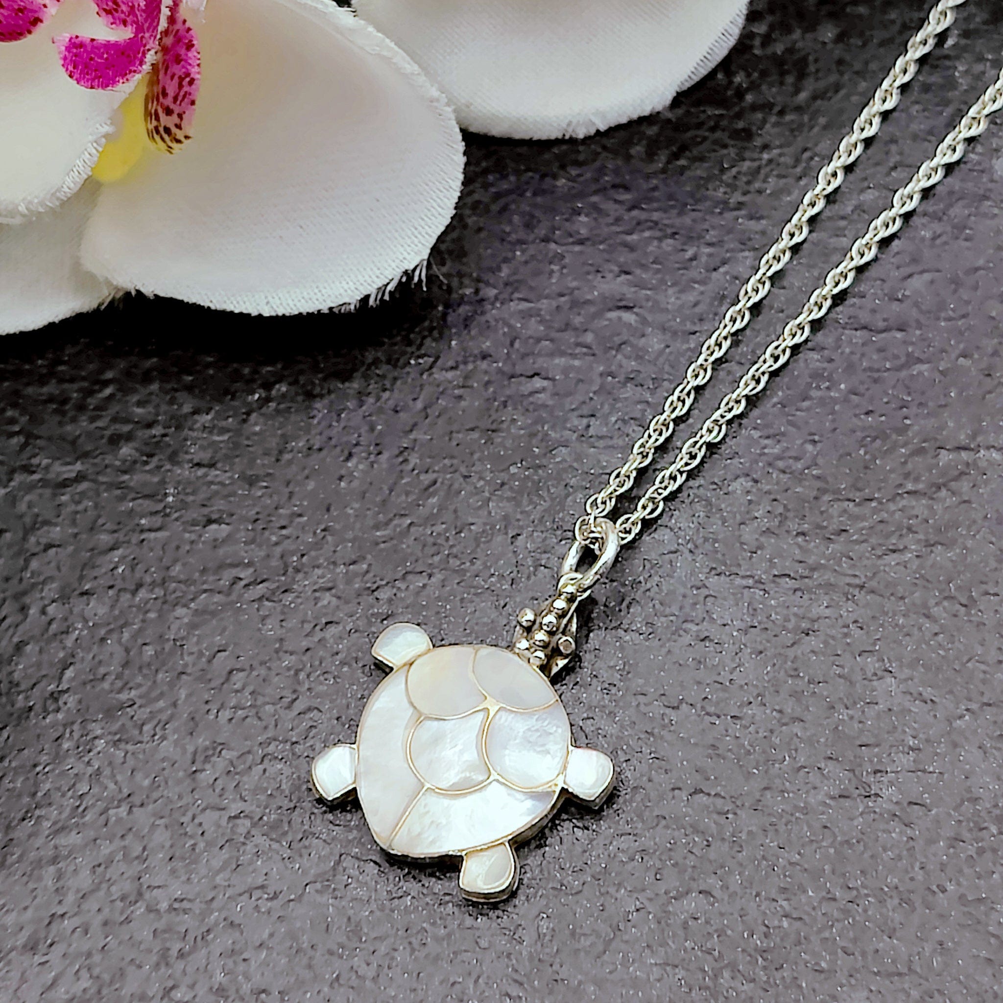 Hepburn and Hughes Mother of Pearl Pendant | 20mm Turtle | June Birthday | Sterling Silver