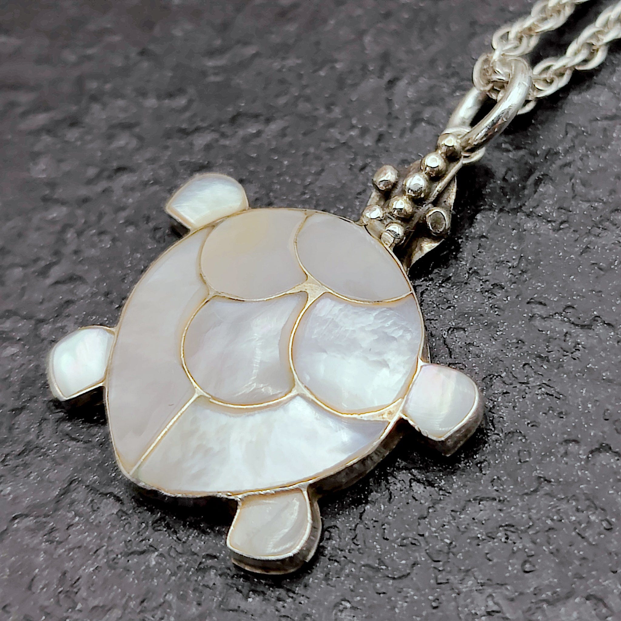 Hepburn and Hughes Mother of Pearl Pendant | 20mm Turtle | June Birthday | Sterling Silver