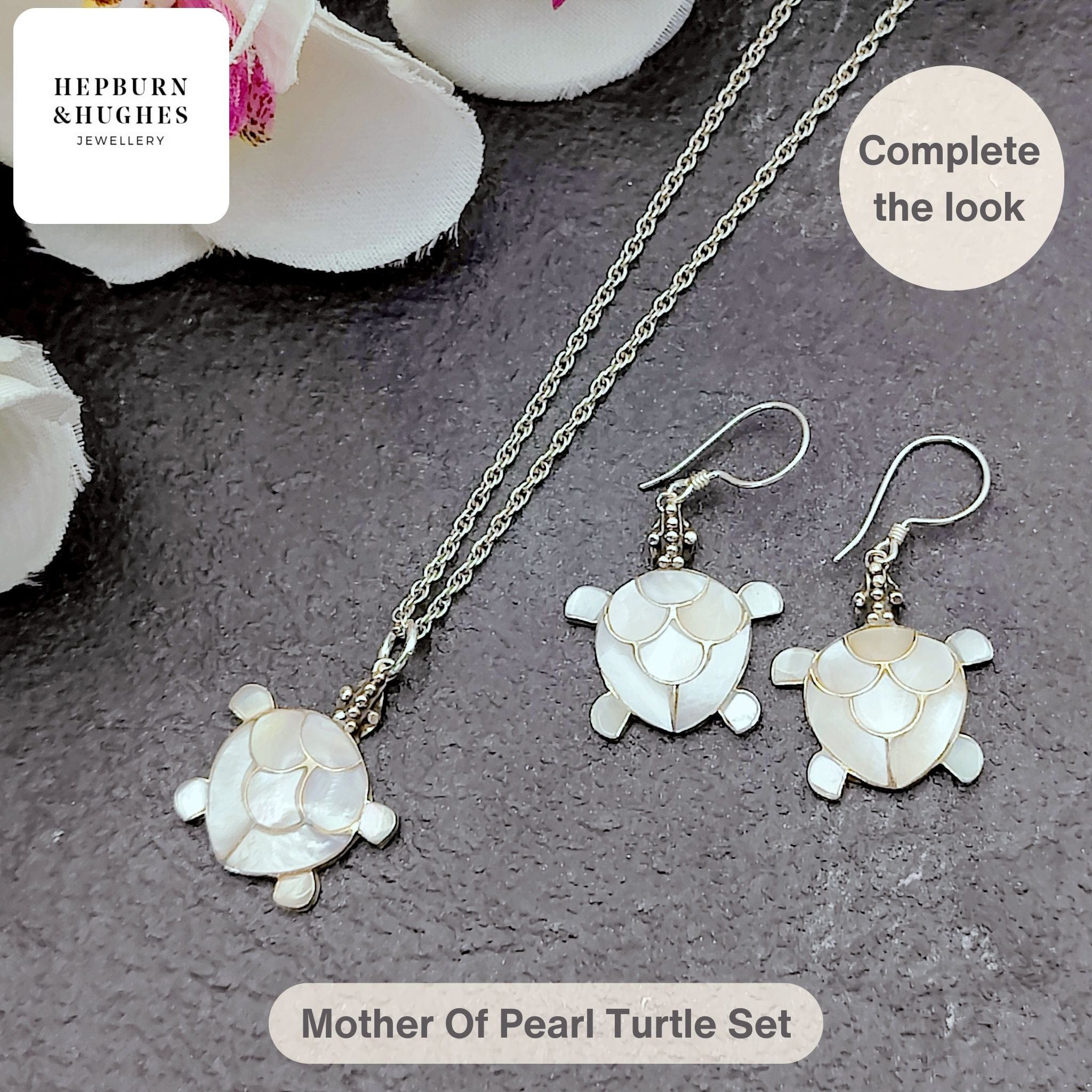 Hepburn and Hughes Mother of Pearl Pendant | 20mm Turtle | June Birthday | Sterling Silver