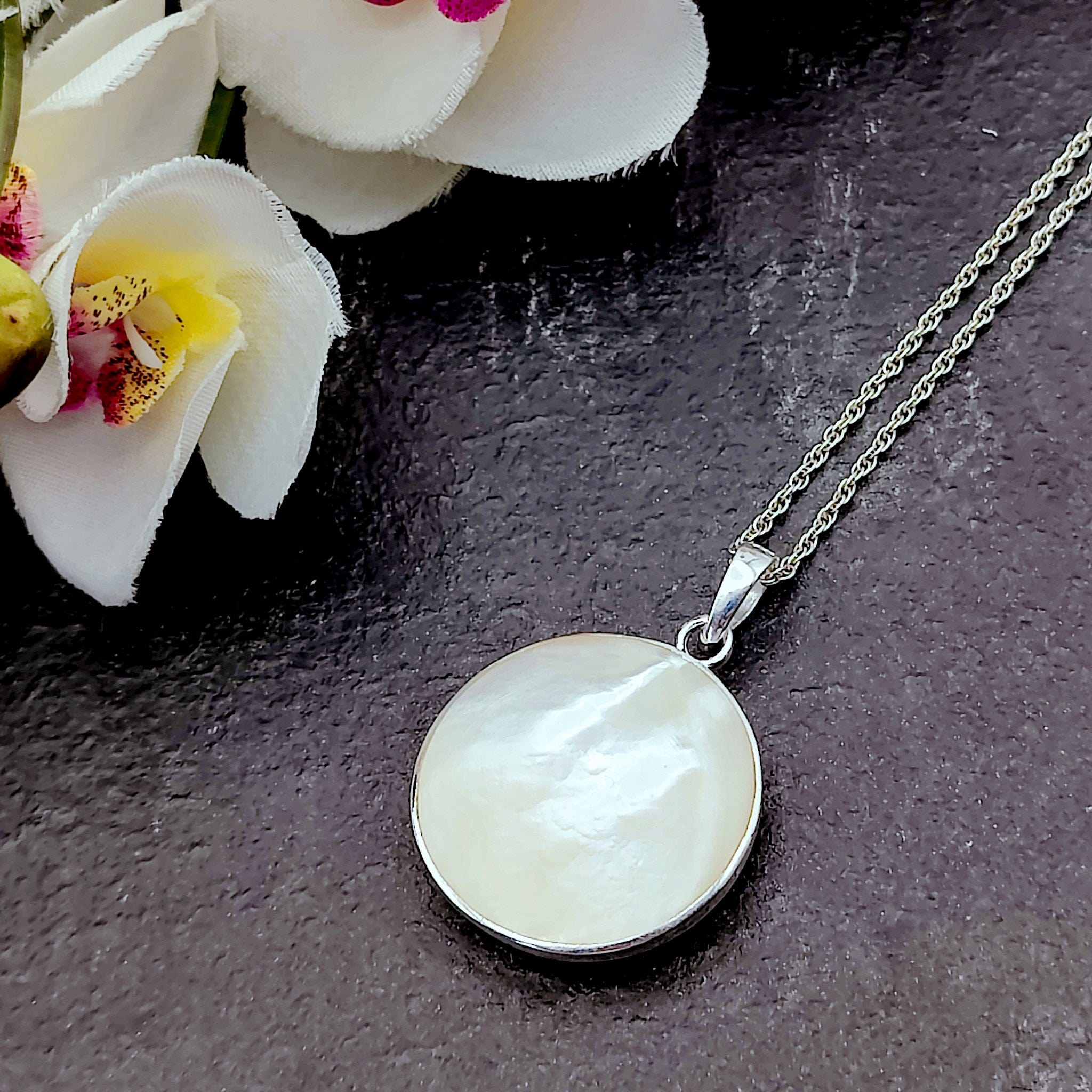 Hepburn and Hughes Mother of Pearl Pendant | 27mm Tree of Life Pendant | Sterling Silver