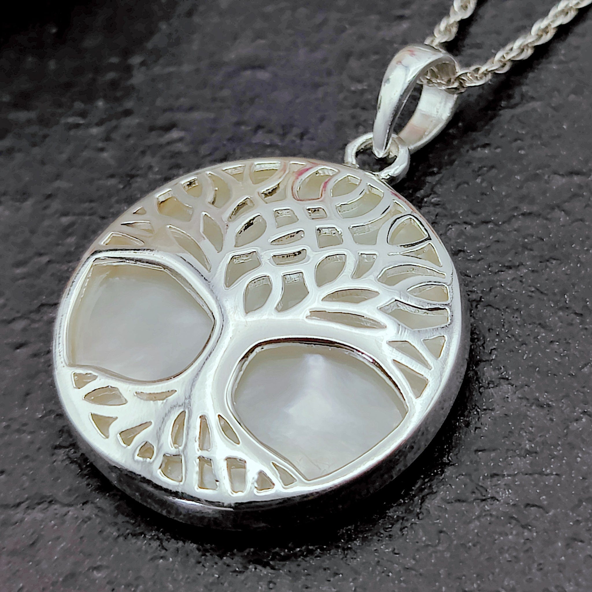 Hepburn and Hughes Mother of Pearl Pendant | 27mm Tree of Life Pendant | Sterling Silver