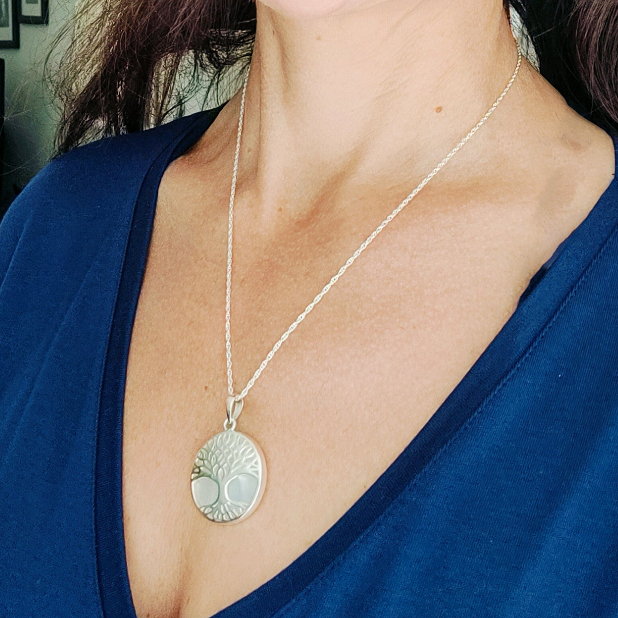 Hepburn and Hughes Mother of Pearl Pendant | 27mm Tree of Life Pendant | Sterling Silver