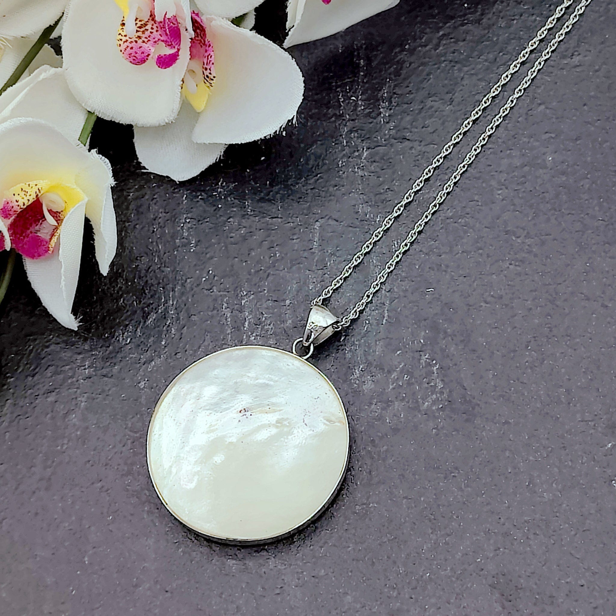 Hepburn and Hughes Mother of Pearl Pendant | 40mm Tree of Life Pendant | Sterling Silver | Free chain