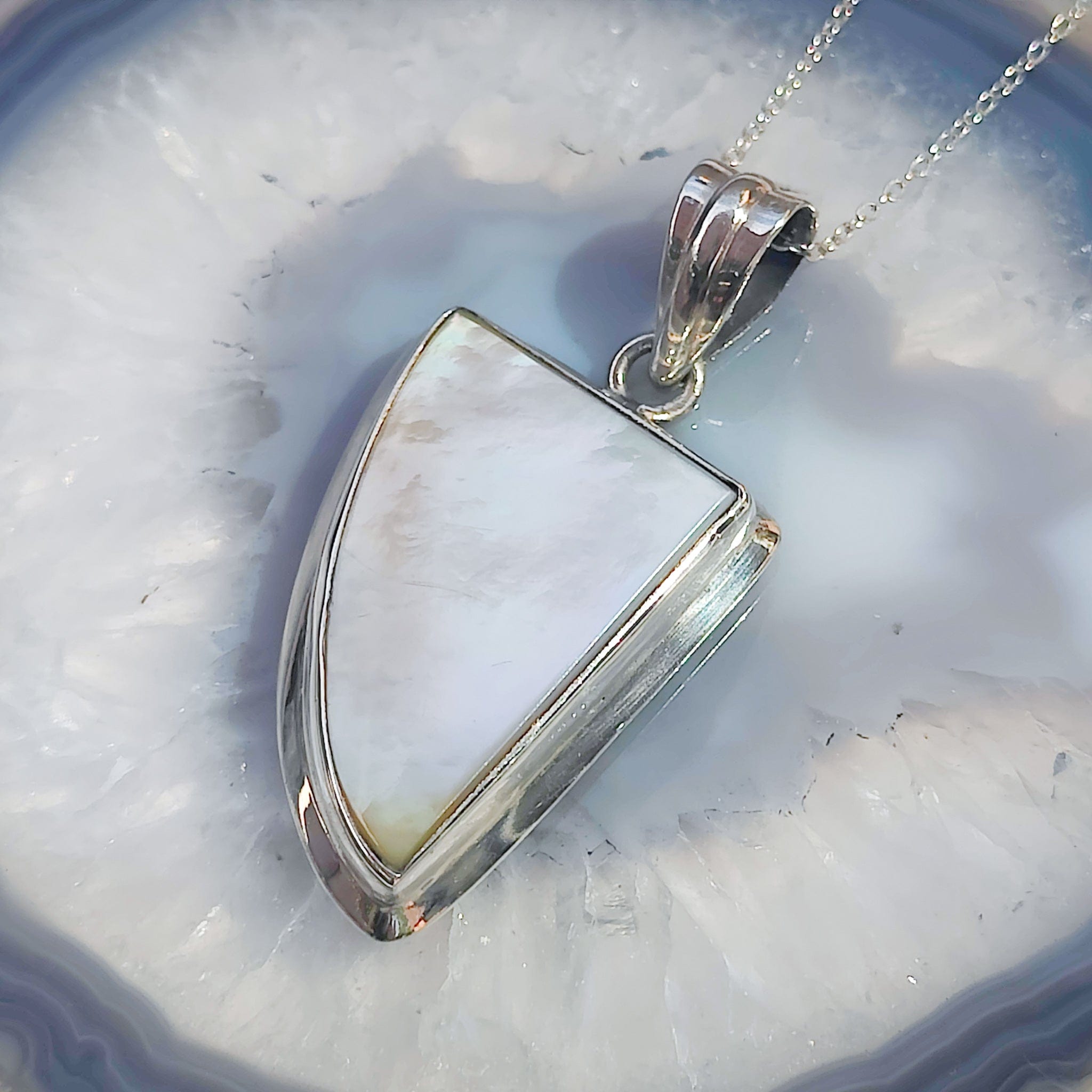 Hepburn and Hughes Mother of Pearl Pendant | Abstract | 3rd Anniversary | Sterling Silver