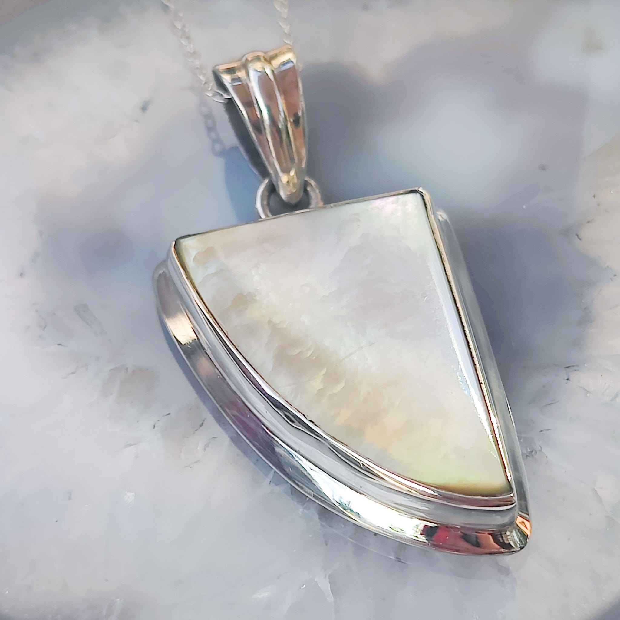 Hepburn and Hughes Mother of Pearl Pendant | Abstract | 3rd Anniversary | Sterling Silver