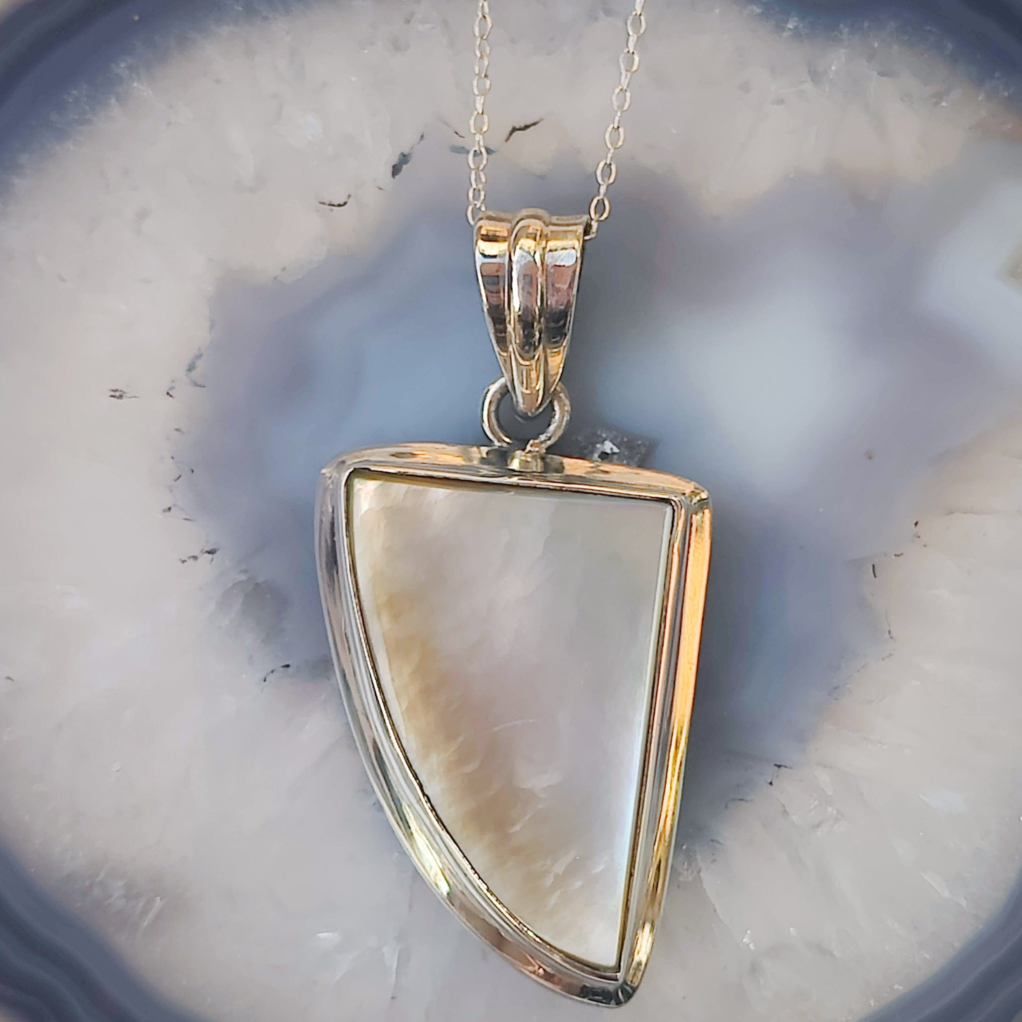 Hepburn and Hughes Mother of Pearl Pendant | Abstract | 3rd Anniversary | Sterling Silver