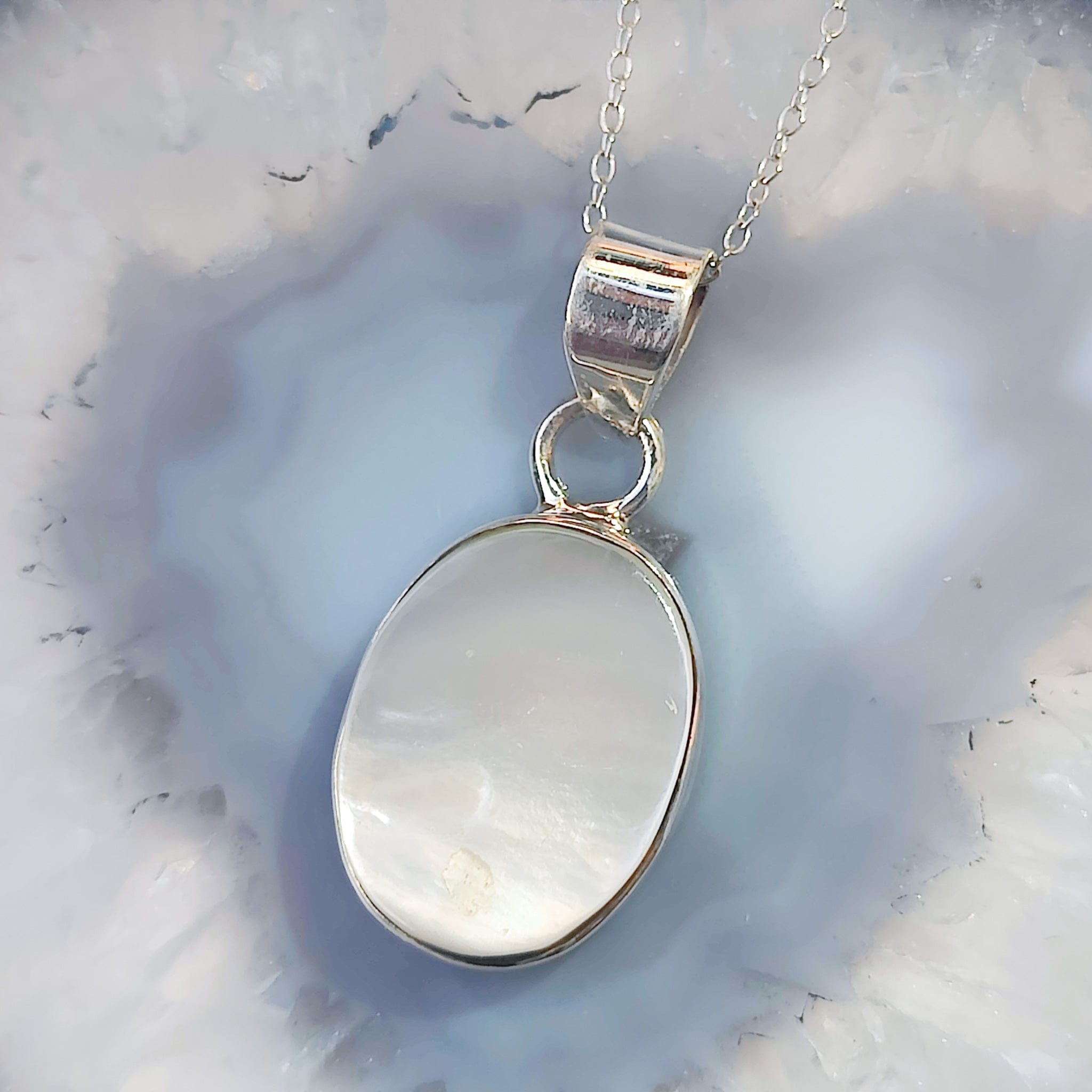 Hepburn and Hughes Mother of Pearl Pendant | Oval | Sterling Silver