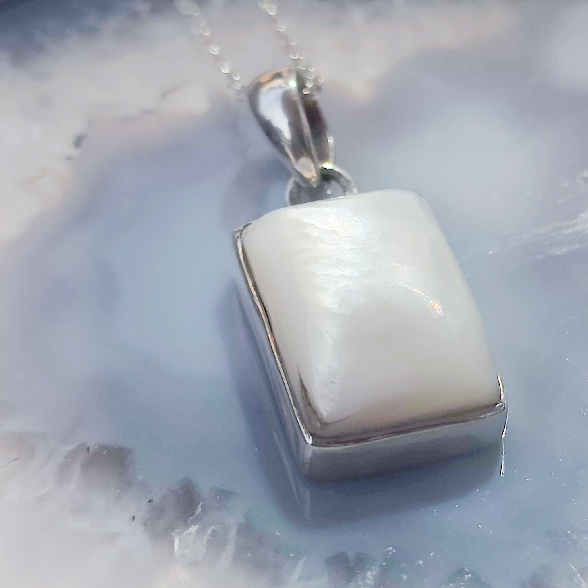 Hepburn and Hughes Mother of Pearl Pendant | Rectangle | June Birthday | Sterling Silver