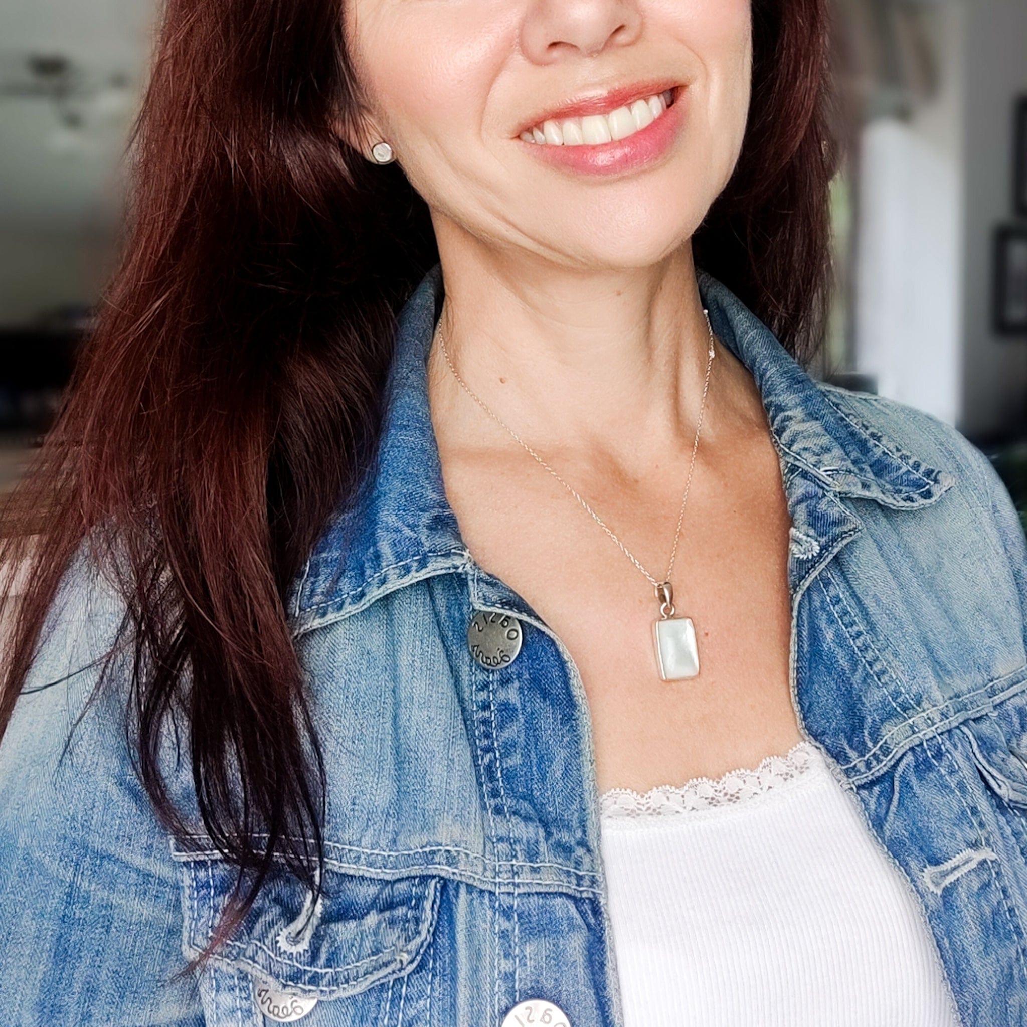 Hepburn and Hughes Mother of Pearl Pendant | Rectangle | June Birthday | Sterling Silver
