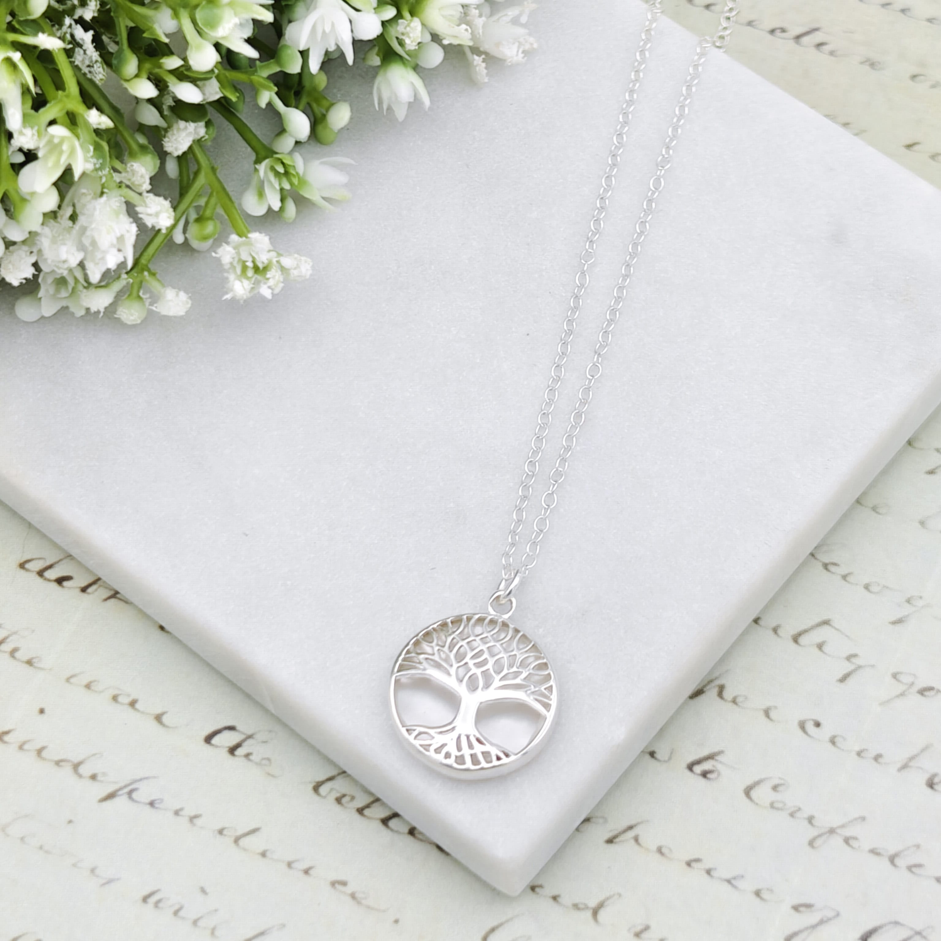 Hepburn and Hughes Mother of Pearl Pendant | Tree of Life Pendant | Spiritual Gift | Sterling Silver