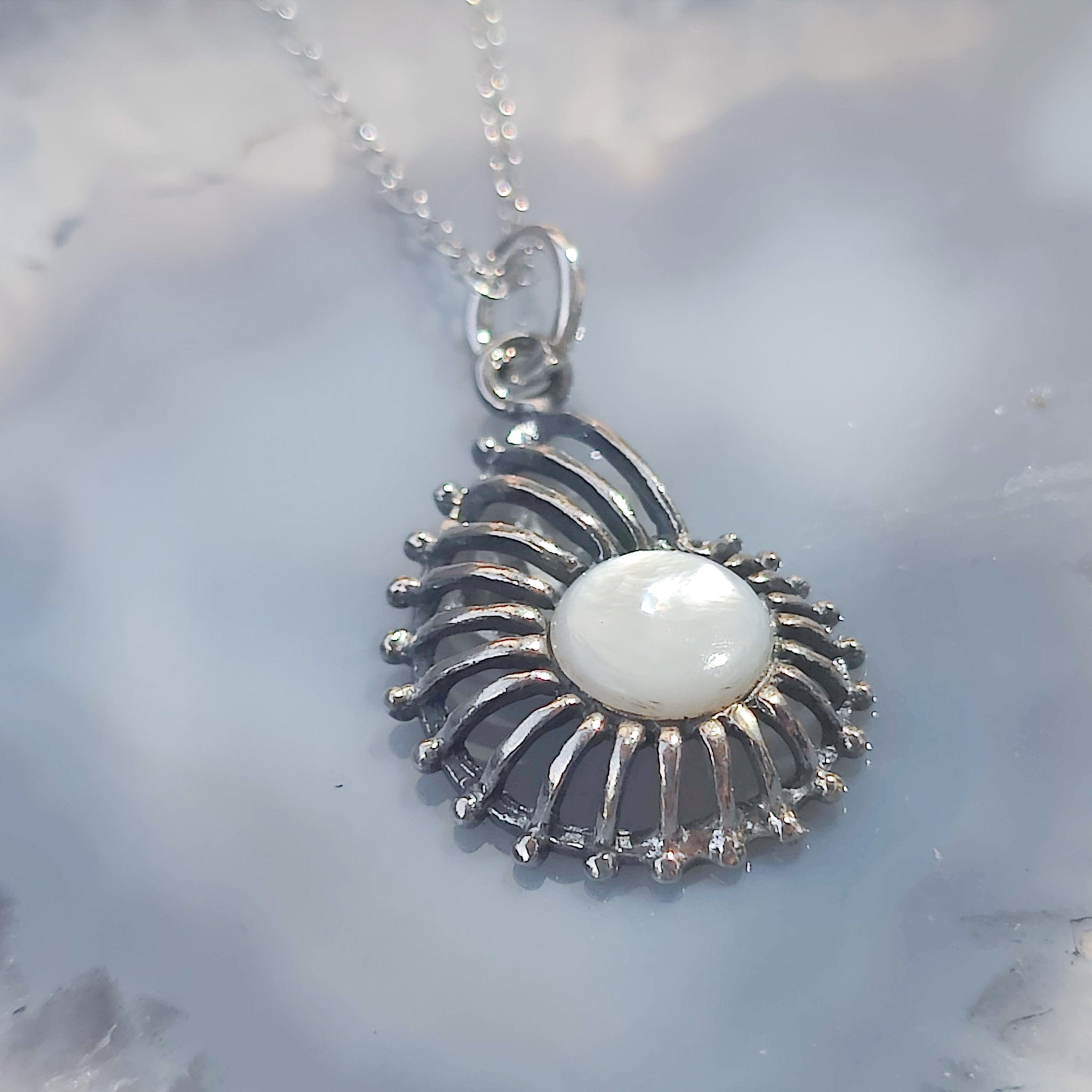 Hepburn and Hughes Mother of Pearl Shell Pendant | June Birthday | Sterling Silver