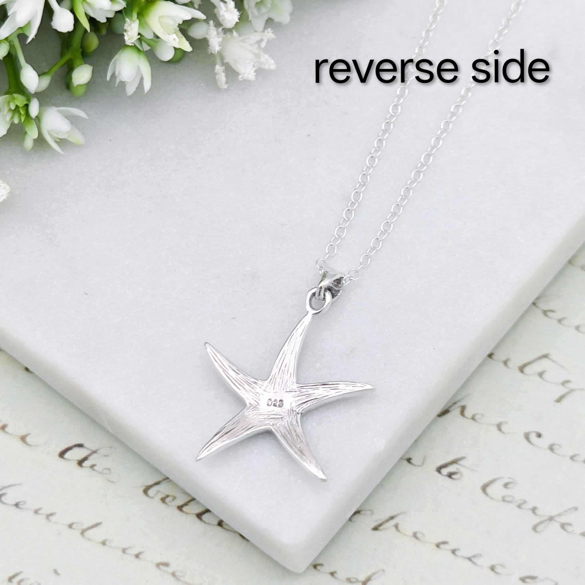 Hepburn and Hughes Mother of Pearl Small Starfish Pendant | White Mosaic | Sterling Silver