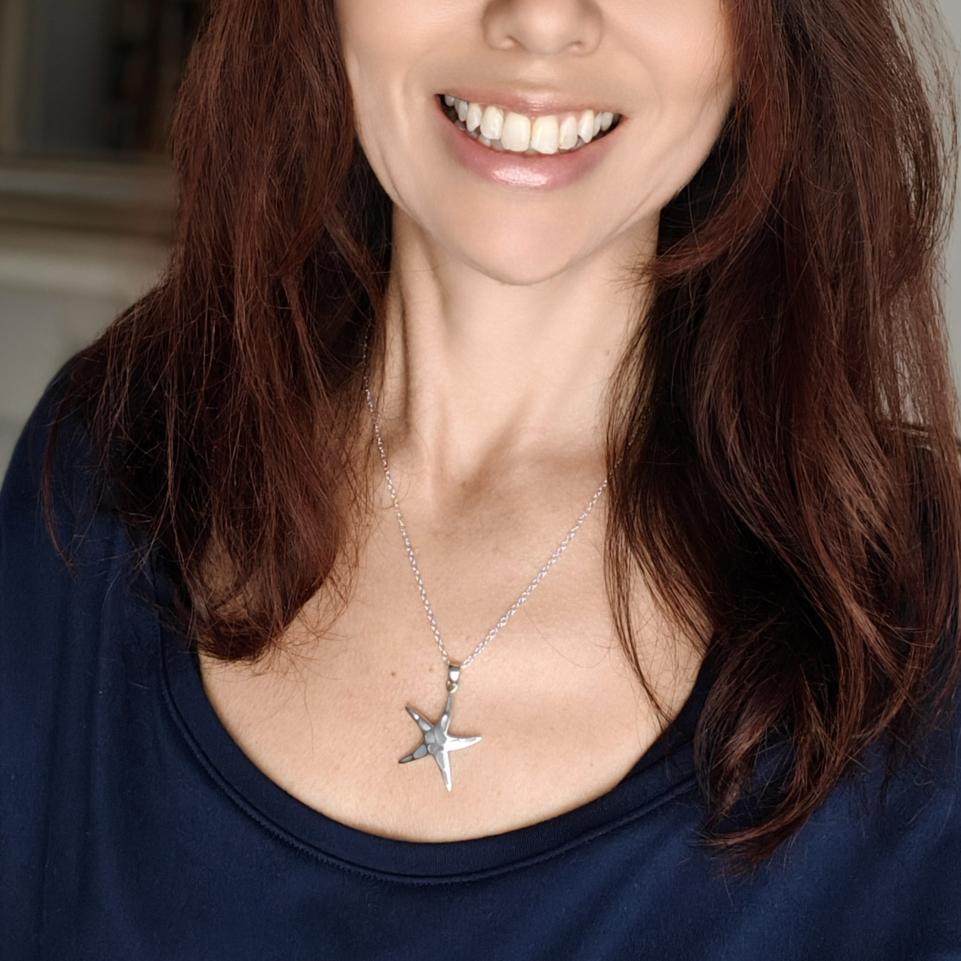 Hepburn and Hughes Mother of Pearl Small Starfish Pendant | White Mosaic | Sterling Silver