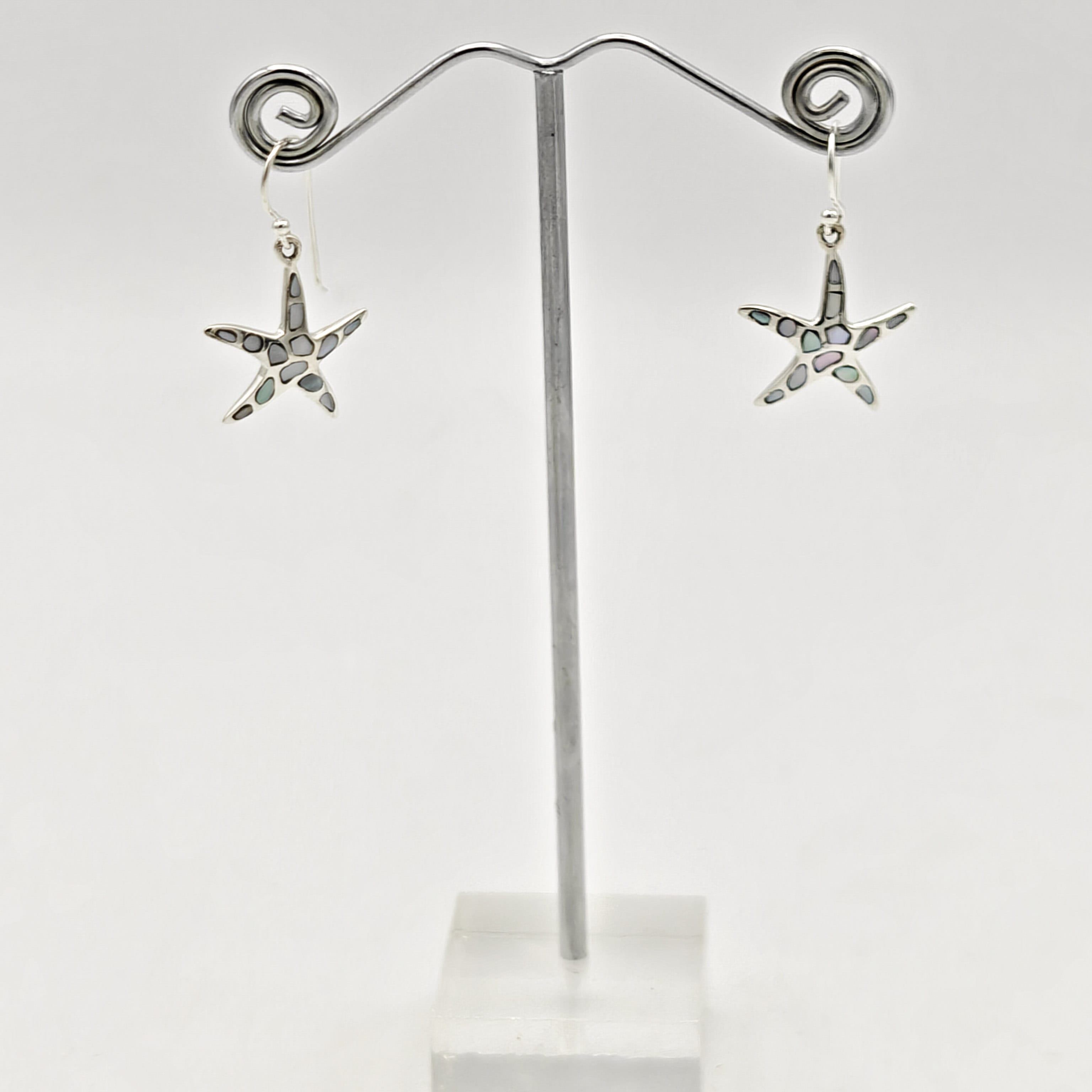 Hepburn and Hughes Mother of Pearl Starfish Drop Earrings | White Mosaic | Sterling Silver